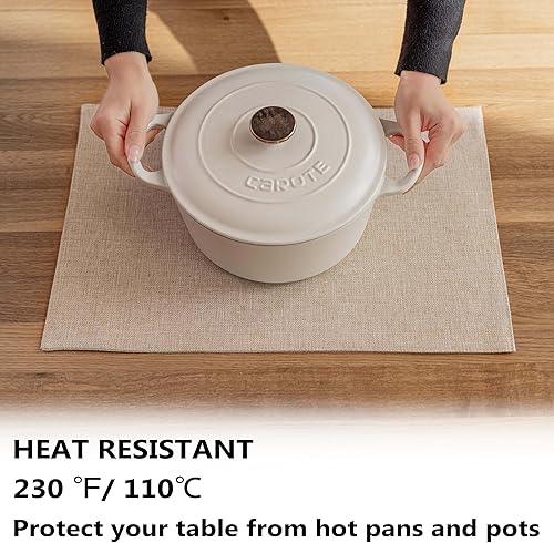 Miniatura 4 de Demetex Juego de 4 manteles individuales de lino resistentes al calor, manteles individuales de arpillera para comedor, cocina, banquete, lino claro