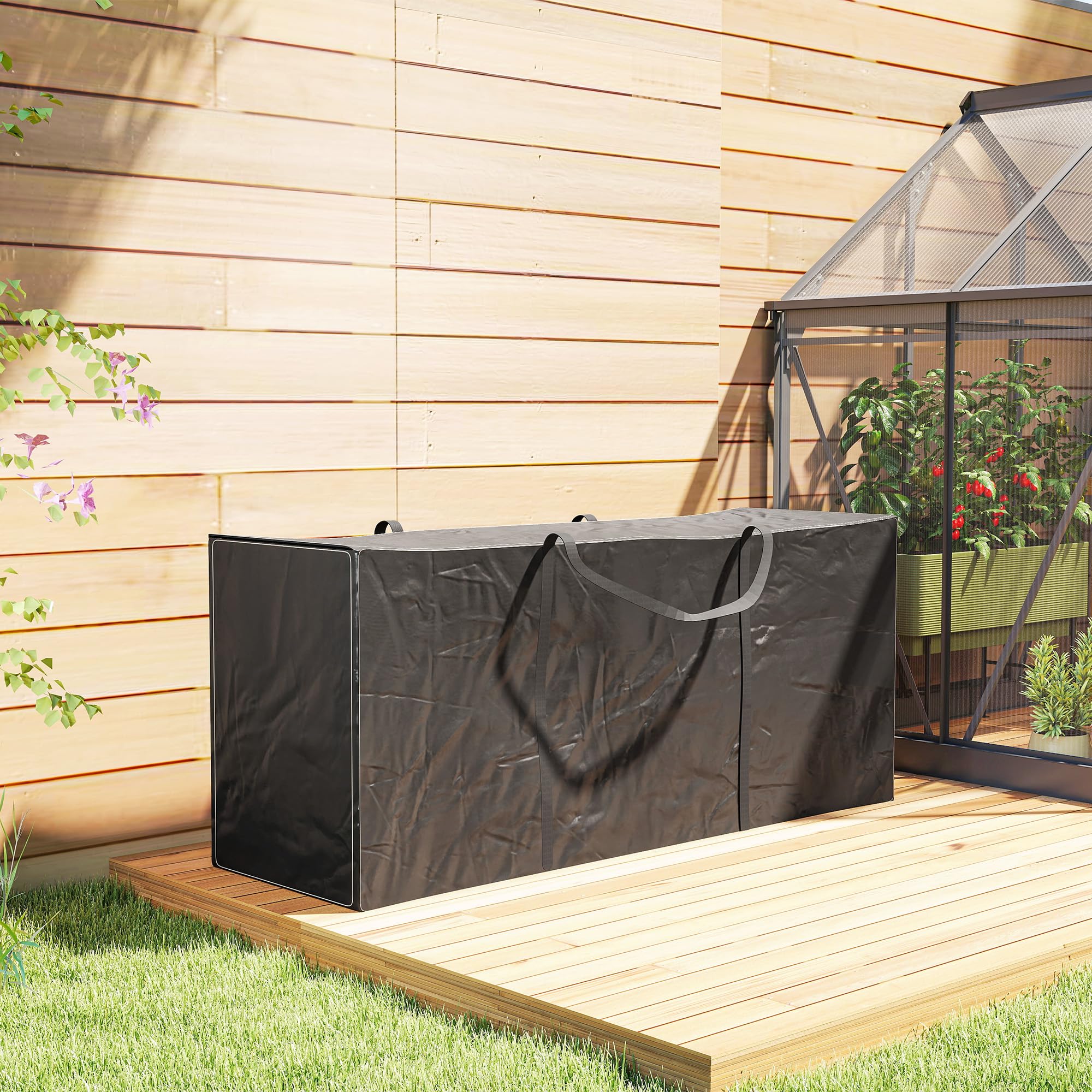 Outsunny Borsa per Cuscini da Giardino, Borsa per Albero di Natale da 720L Impermeabile, Custodia Portaoggetti da Giardino Pieghevole in Tessuto Oxford 600D con Doppia Cerniera e Maniglie, Nero