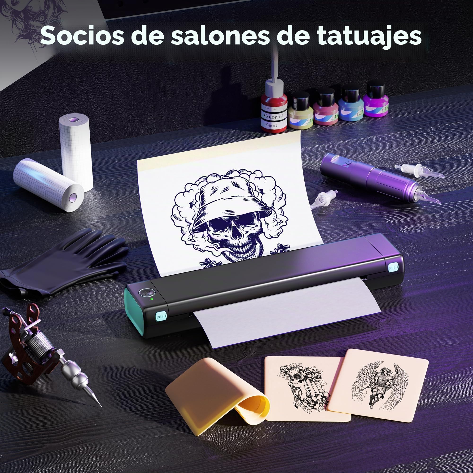 M08F Termocopiadora Tattoo Bluetooth Impresora Tattoo Impresora Tatuajes para Tatuajes DIY, Impresora Portátil Maquina Tatuar, Compatible con Smartphone y PC, con 10 Unidades A4 Papel Tatuaje