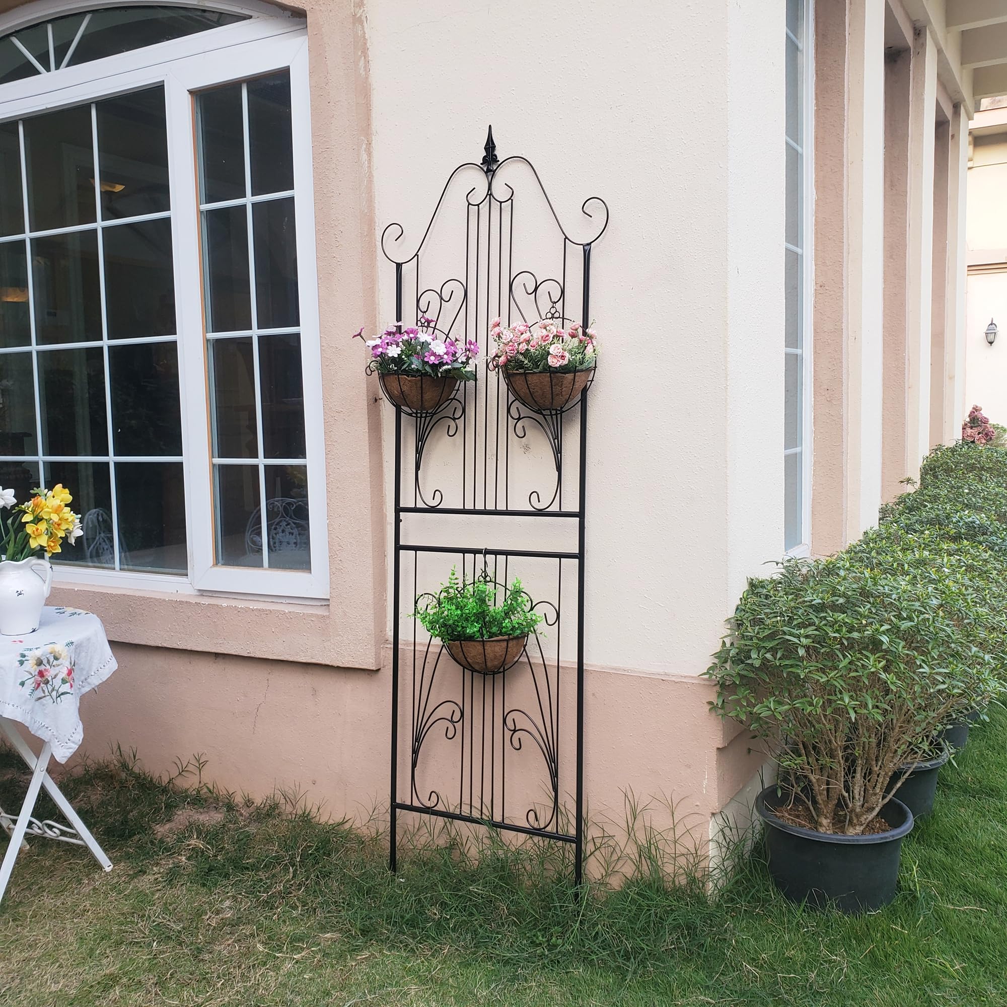 1 lot de treillis pour plantes grimpantes de 210,1 cm de haut x 67,8 cm de haut, treillis de jardin en fer forgé lourd à volutes métalliques, décoration de pelouse, terrasse pour rose