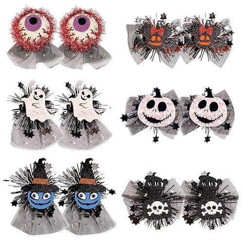 12 pinzas para el cabello de dibujos animados de Halloween, calabaza, fantasma, murciélago, bruja, sombrero de calavera, pasadores, pinzas de