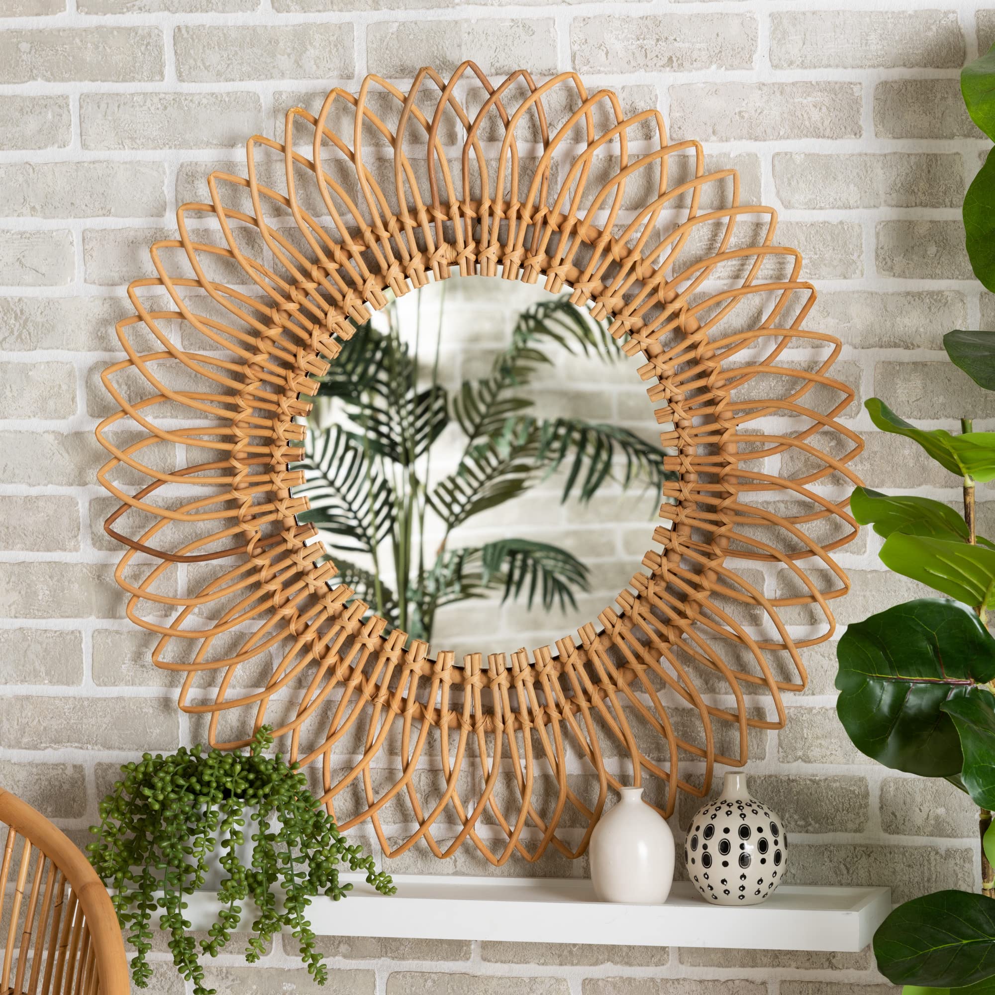 【訳あり】バリ島BOHOstyleラウンドミラーΦ70cm通常16,500円が！ Amazon.com: bali & pari Bora Modern Bohemian Natural Rattan Wall