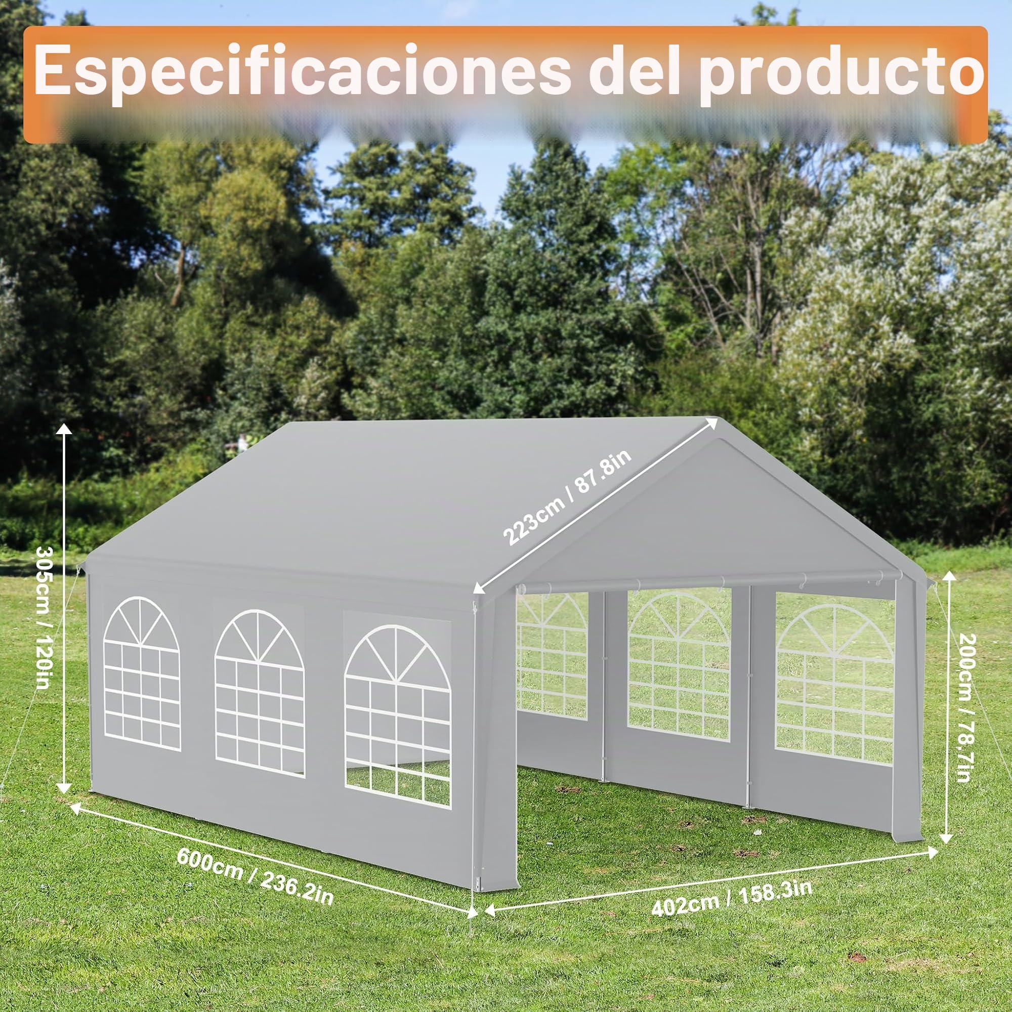 XMTECH Carpa para fiestas, 4 x 6 m, impermeable, protección UV 50+, con paneles laterales extraíbles, carpa de jardín para bodas, 24 m², con lona de polietileno, estable y resistente a la intemperie