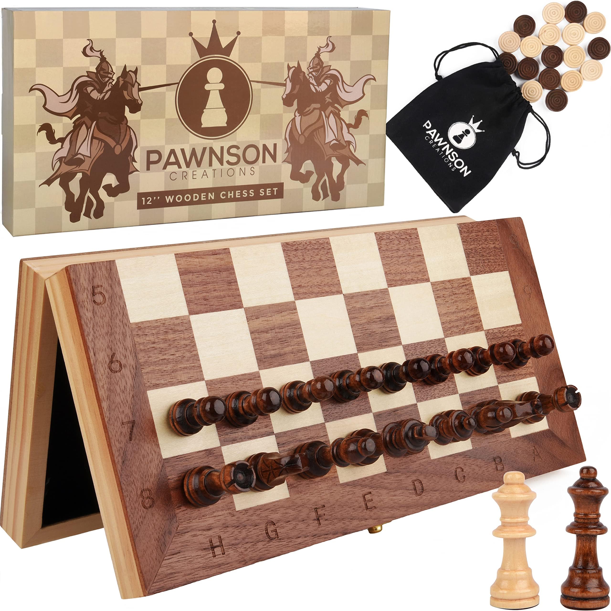 12"x12" Magnetic Wooden Chess and Checkers Set