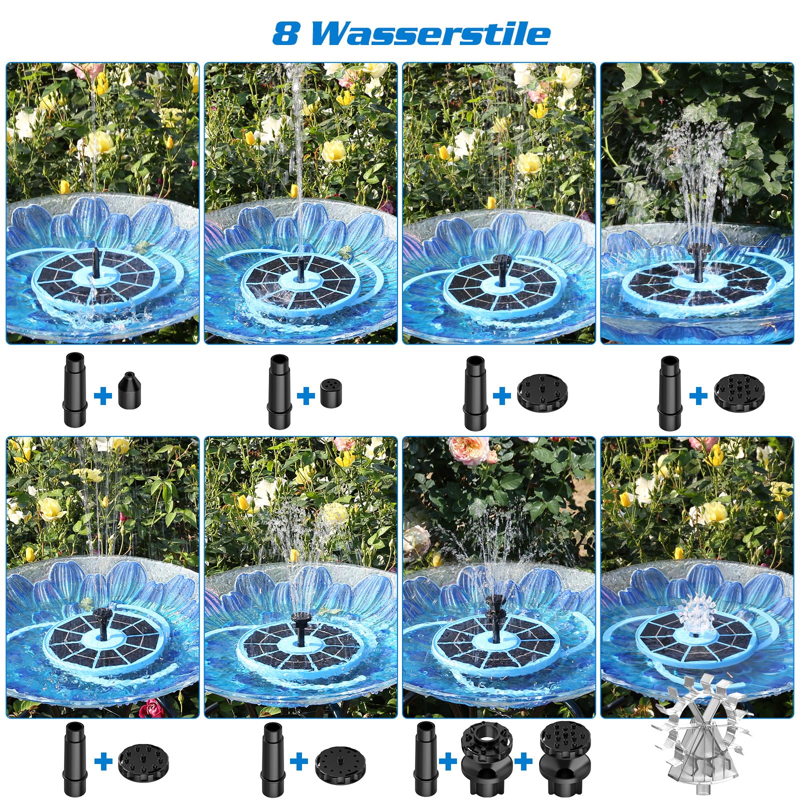 3.5W Solar Springbrunnen Mit LED - 6 Düsen, 3000mAh Akku Für Teich, Vogelbad & Gartendeko