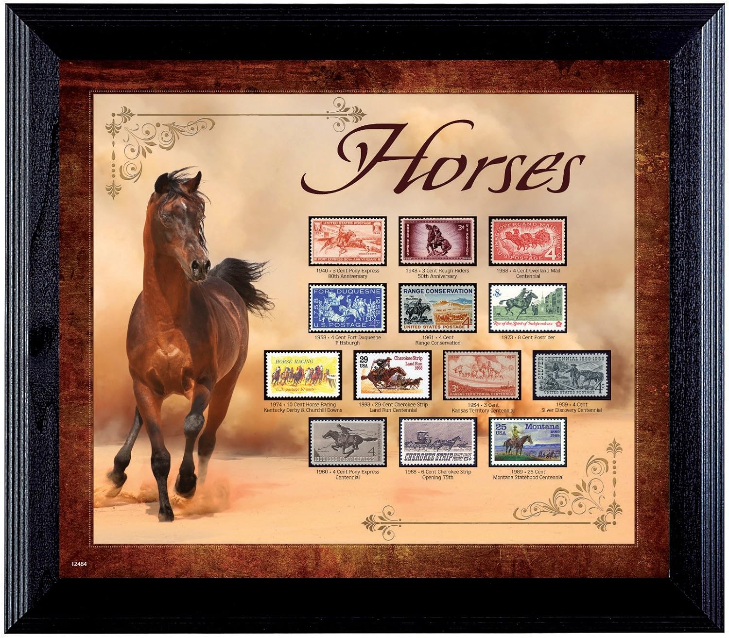 American Coin Treasures Horses on Stamps in Wall Frame