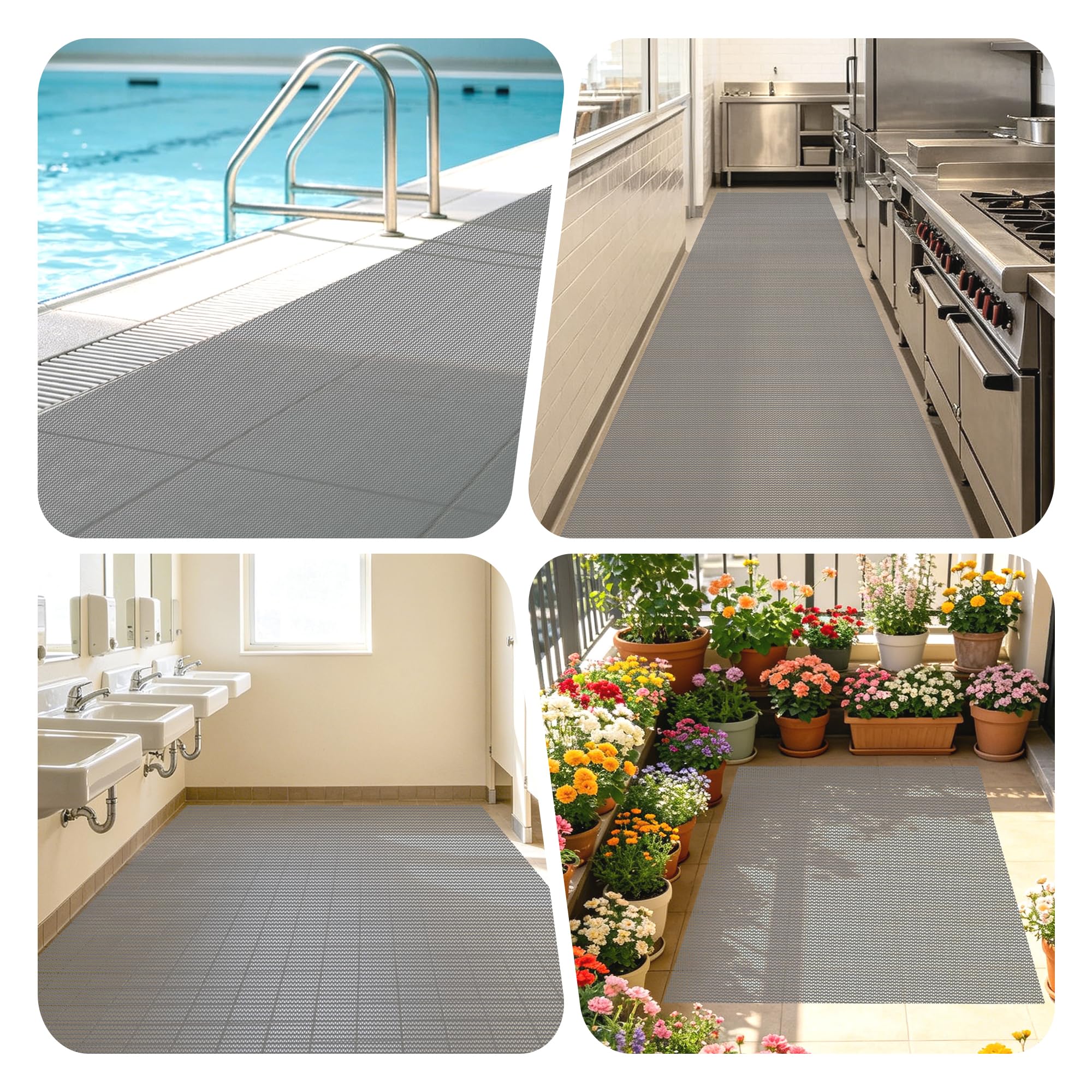 PVC Drainagematte 145 x 240 cm rutschfest rutschfeste Bodenmatte Anti Ermüdung für Küchen Nassbereich Schwimmbad Garage, Grau
