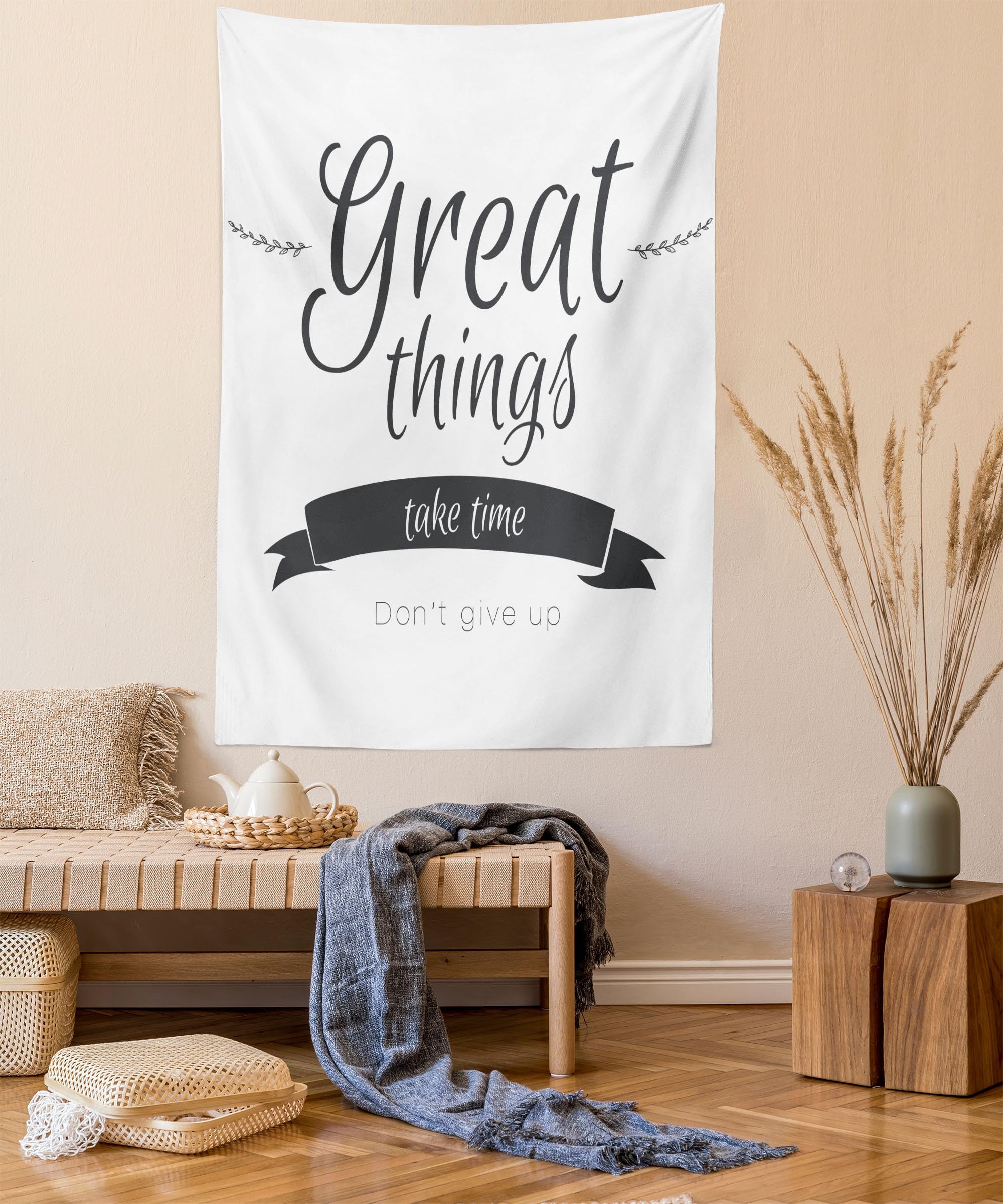 Ambesonne Saying Tapestry, Modern Inspirational Lettering Thing Take Time Don't Give up Lifestyle, Fabric Wall Hanging Decor for Bedroom Living Room