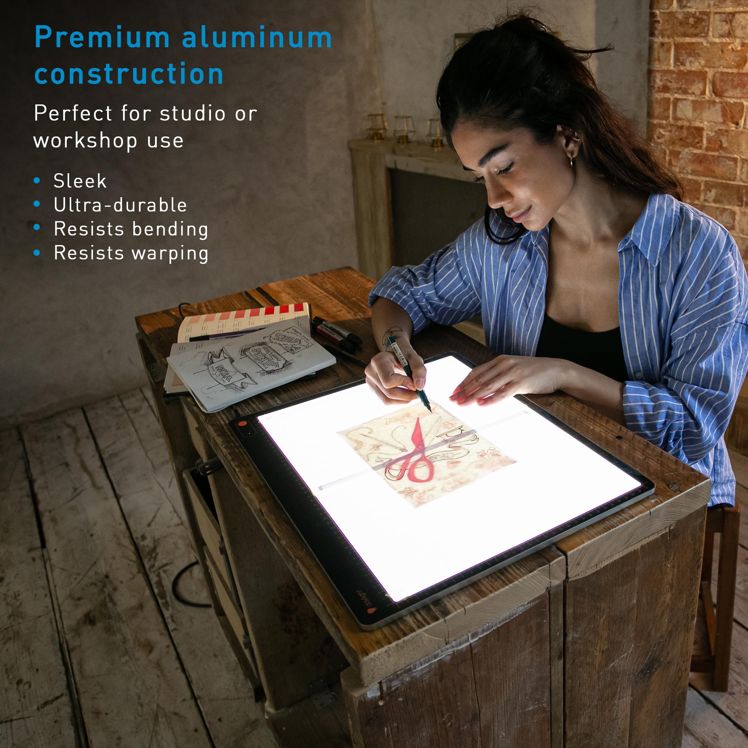 Daylight Tabla XL A3 Professional Lightpad - Tavola da tracciamento a LED in alluminio ultra sottile con dimmer a 3 fasi e 6.800 Lux