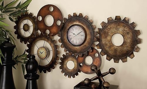 Miniatura 6 de Deco 79 Metal Gear - Reloj de pared, 34" x 3" x 17", marrón