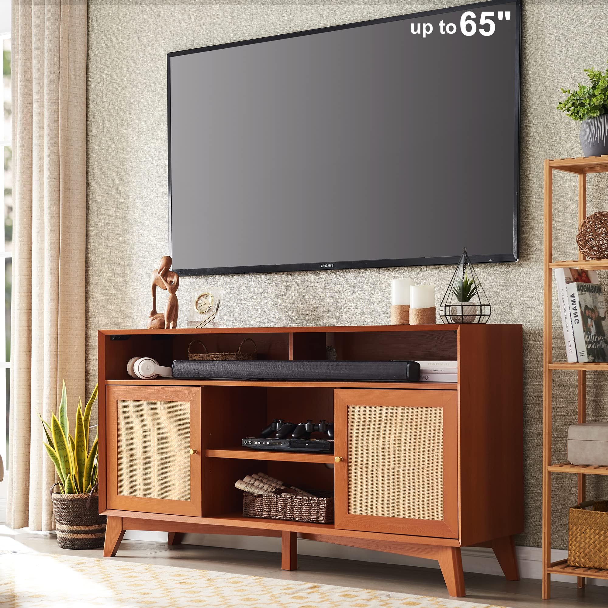 ARTPOWER 58”Rattan TV Stand, Mid Century Modern TV Stand