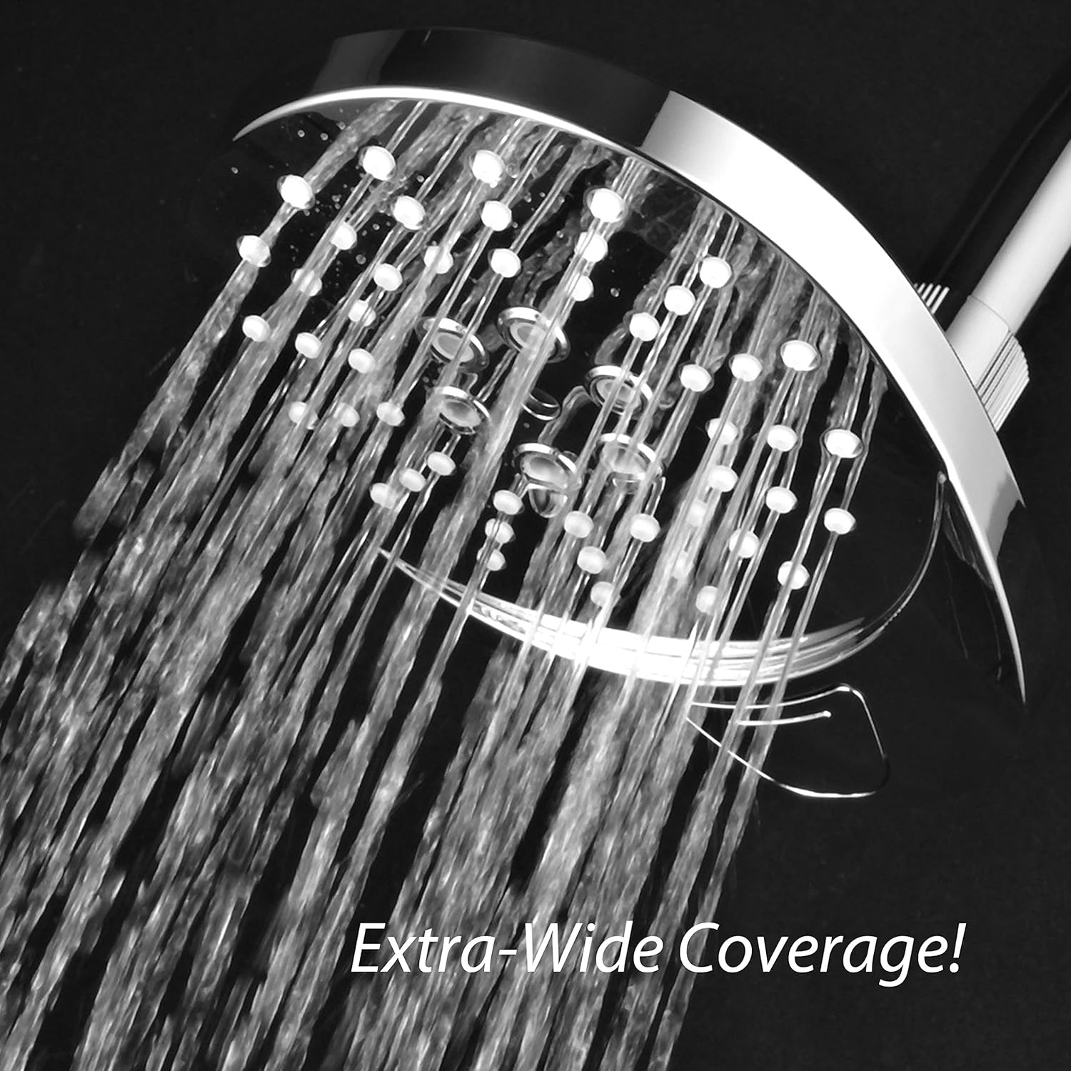 AirJet-400 High Pressure Luxury Multi-Function Shower Head w/ High-Velocity Flow Accelerator(TM) Hydro-Engine for More Power with Less Water! Latest Style, Giant 5" Face PLUS Push-button Flow Control