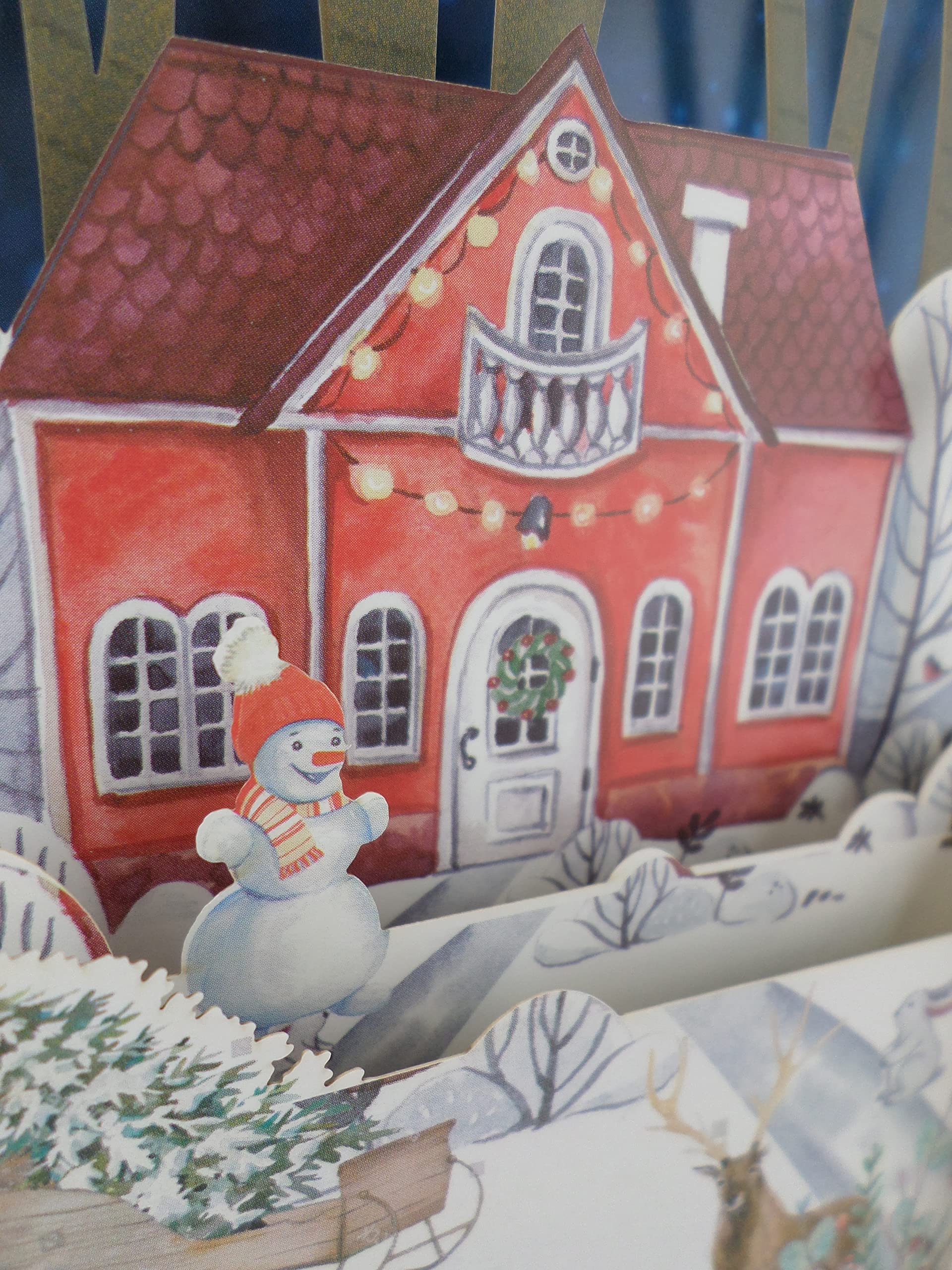 Festive Home Snowman & Sleigh 3D Pop Up Christmas Greeting Card by Alljoy Cards XPOP021 - Image 3