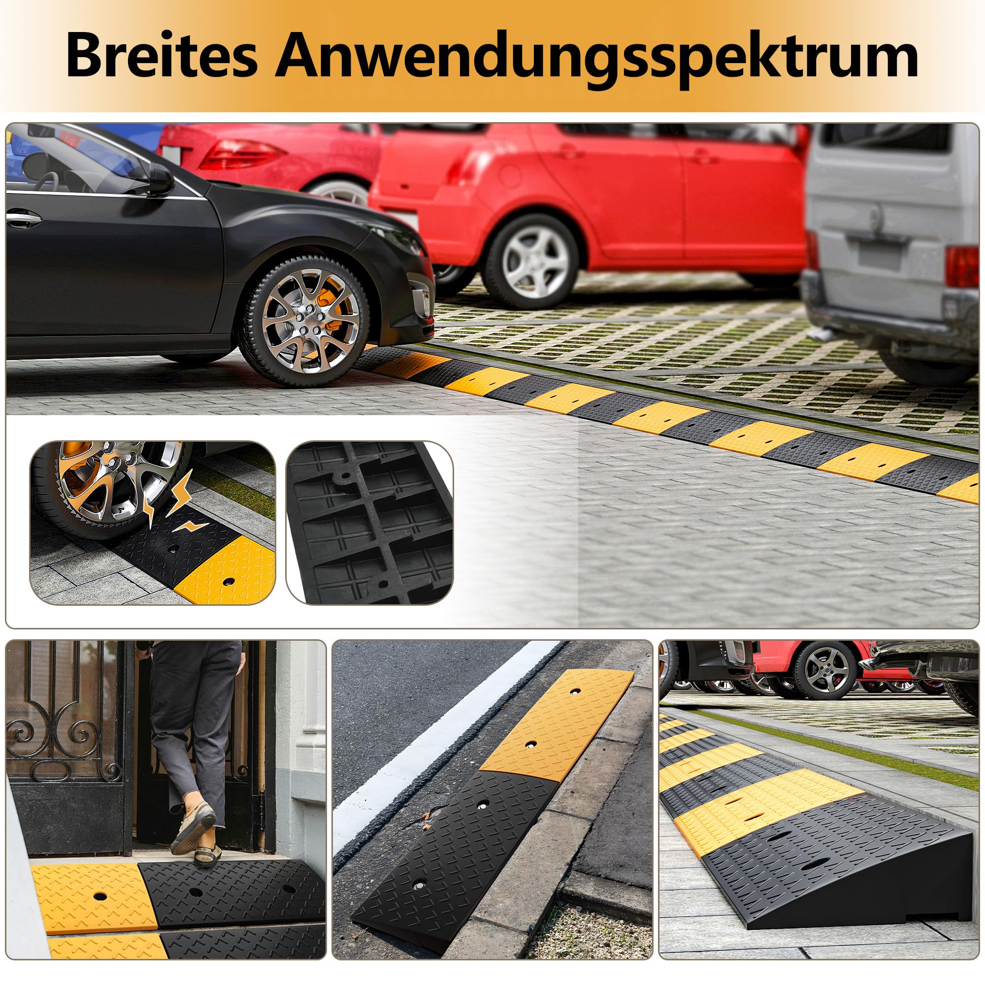 uyoyous Rampa per Bordstein Bordsteinkantenrampe Auffahrtrampe 10 cm in gomma Autorampe Schwellenrampe Türschwellenrampe, Rampe in gomma per Auto, Bicicletta, Moto, Marciapiede, 100 x 25 x 10 cm
