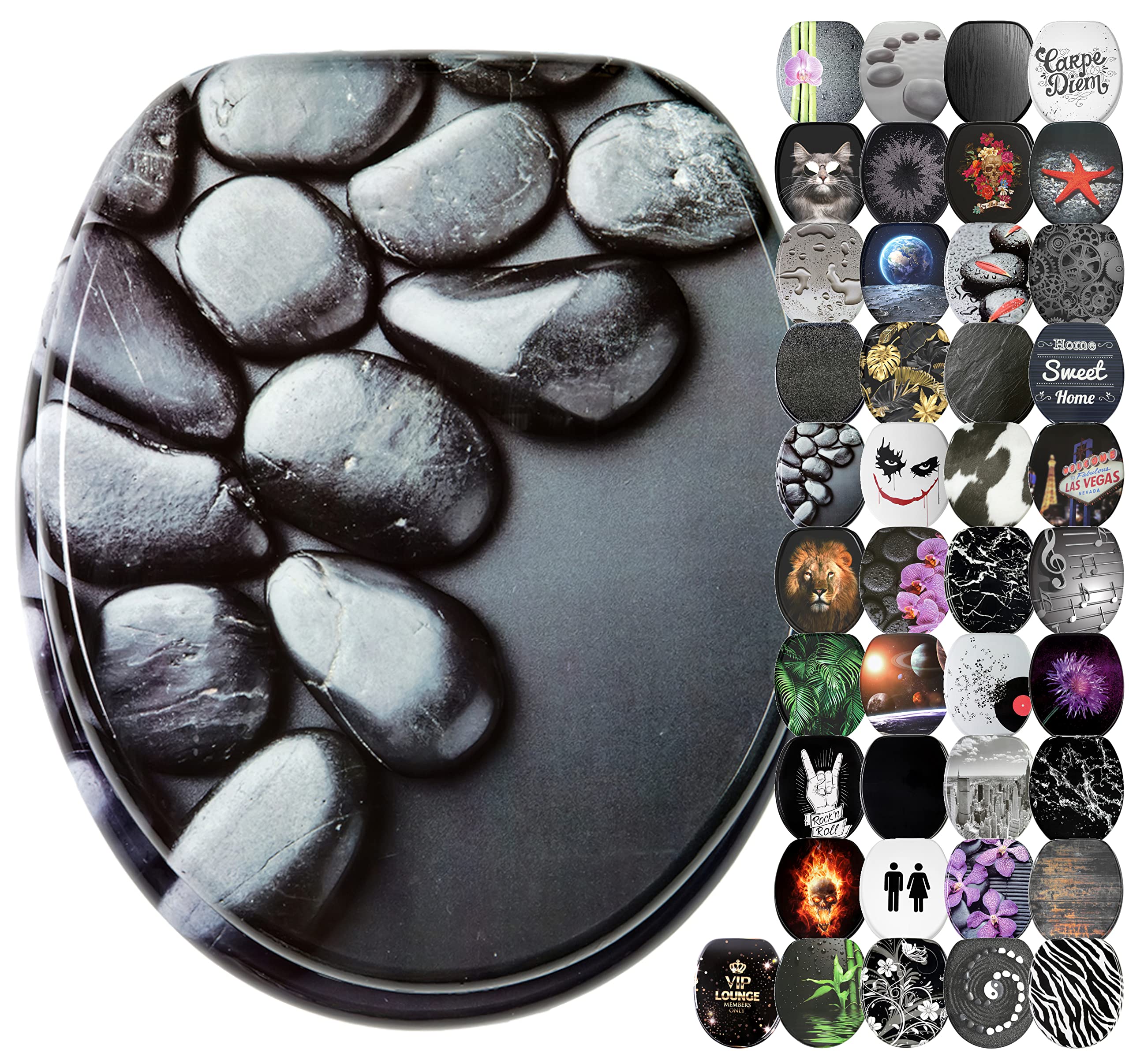 Sanilo Soft Close Toilet Seat, Wide Choice of Black Toilet Seats, Stable Hinges, Easy to Mount (Hot Stones) โ image 1