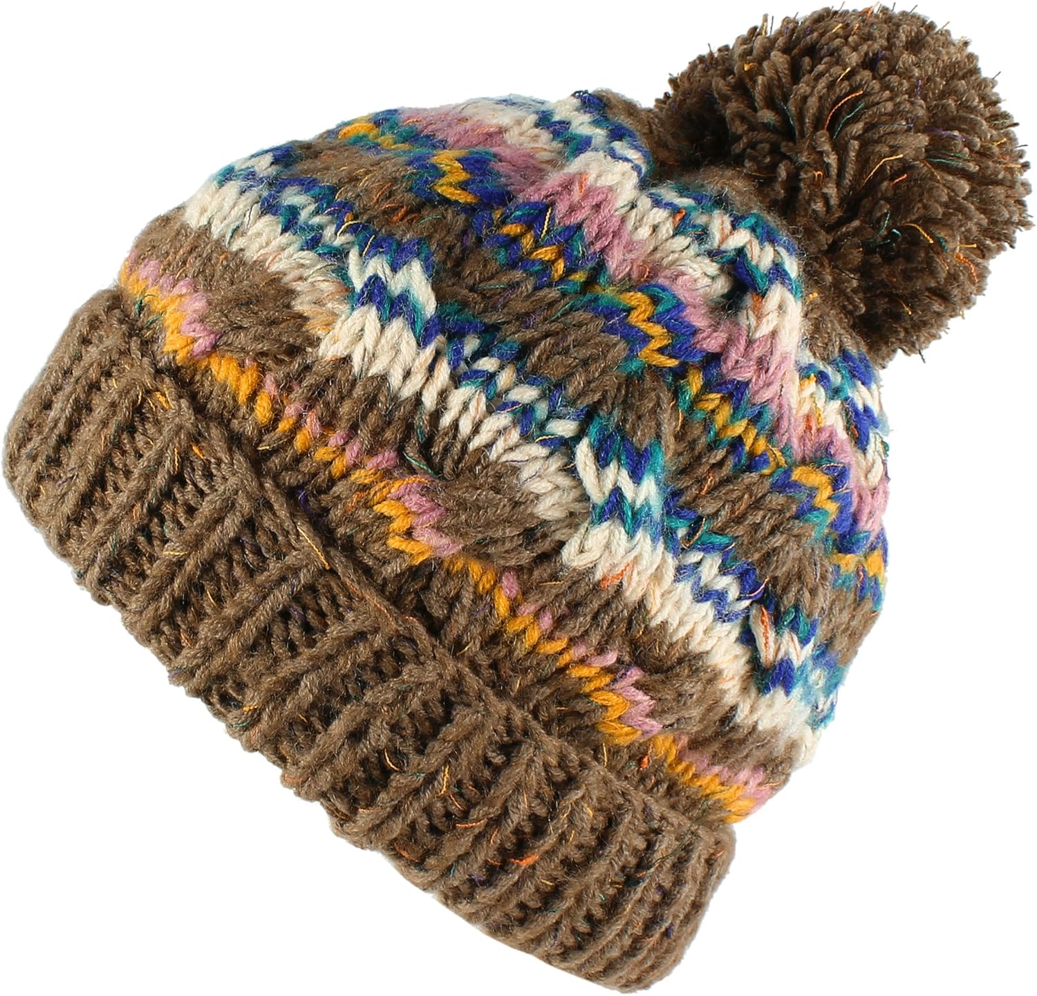Morehats Bohemian Stripe Crochet Knit Slouchy Pom Pom Handmade Beanie Winter Ski Warm Hat