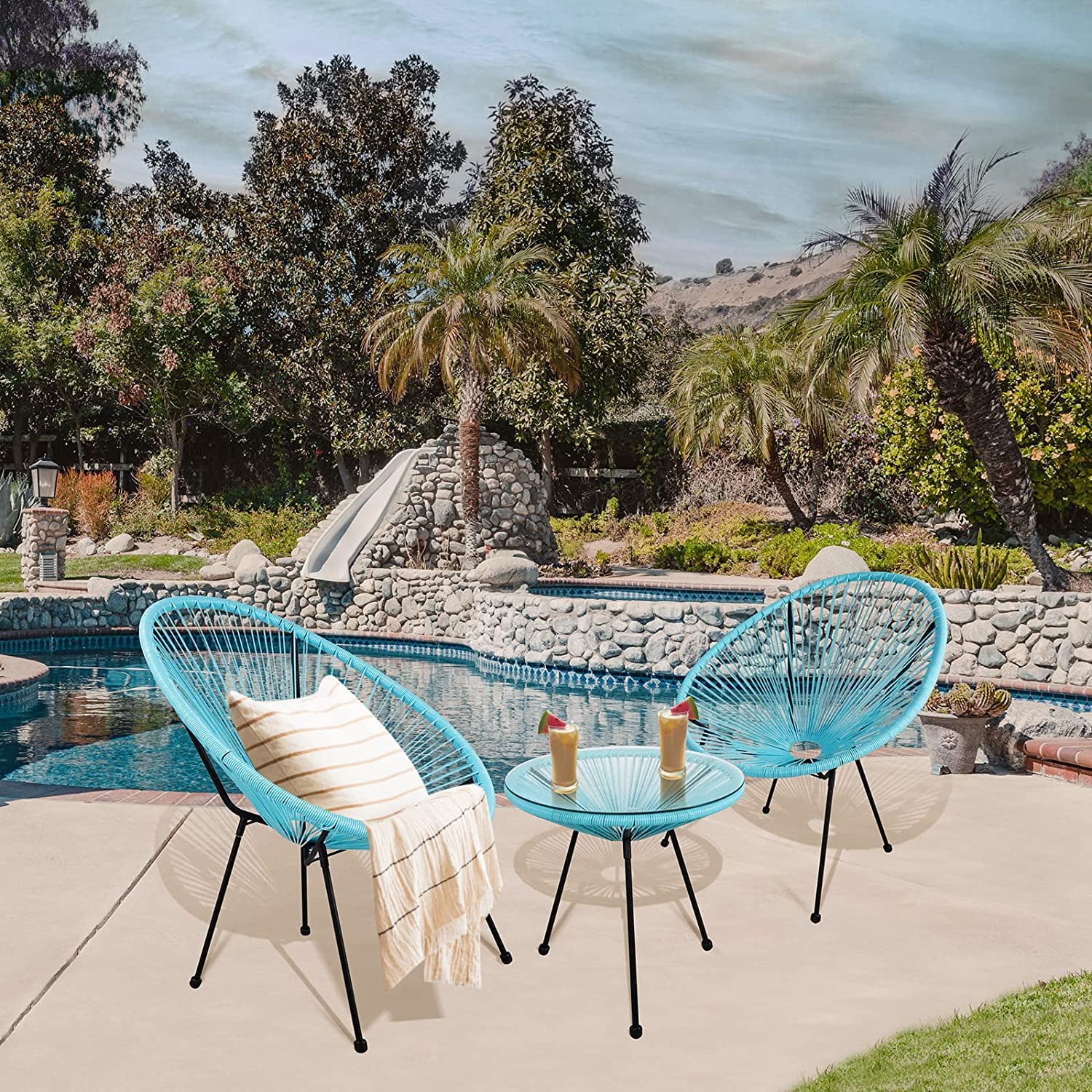 アカプルコチェア2脚セット、ラタン調