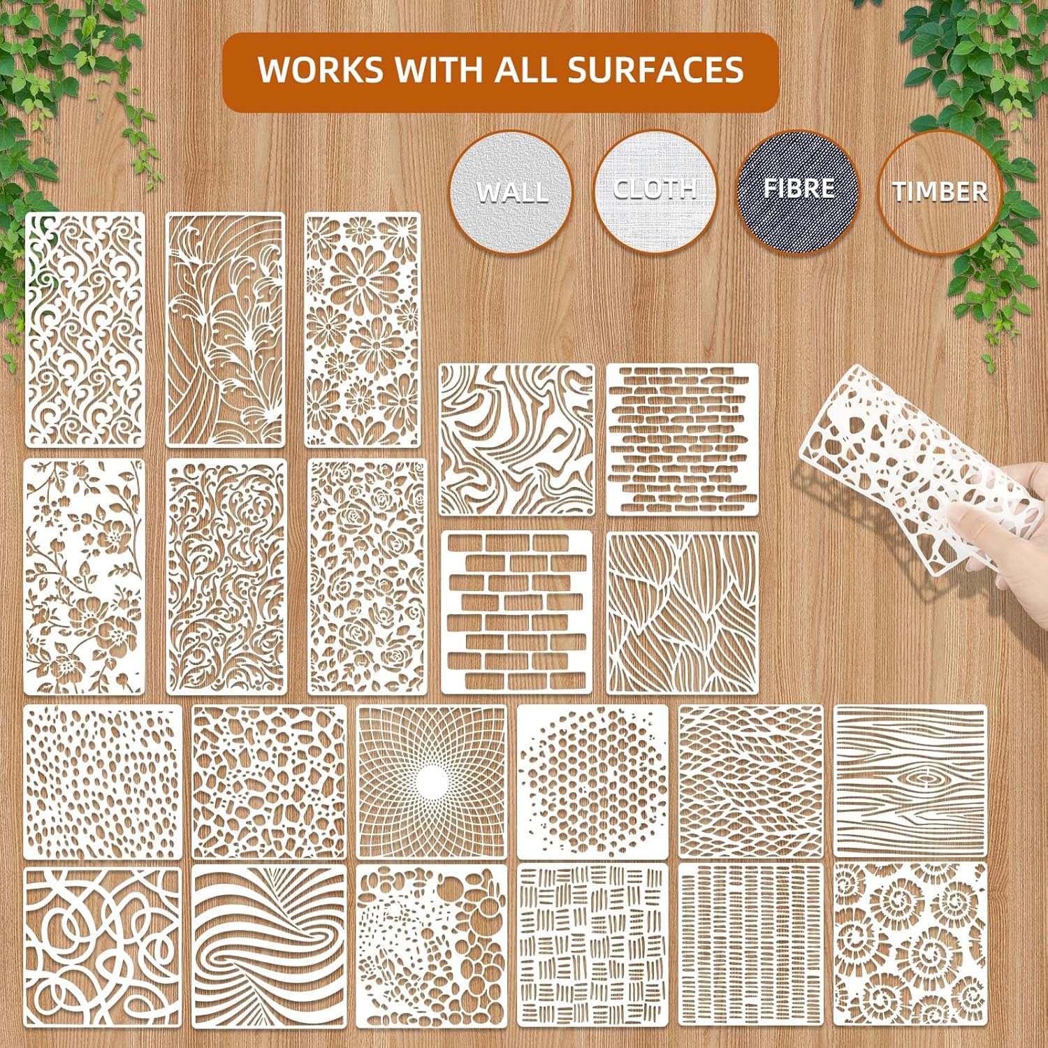 Mandala Soul 24 PCS Stencils for Painting, Reusable Geometric and Floral Painting Stencils Abstract Layering Stencil for Wooden Furniture, Floor Decor, DIY Craft Supplies, Includes Flower and Stripe Patterns 3