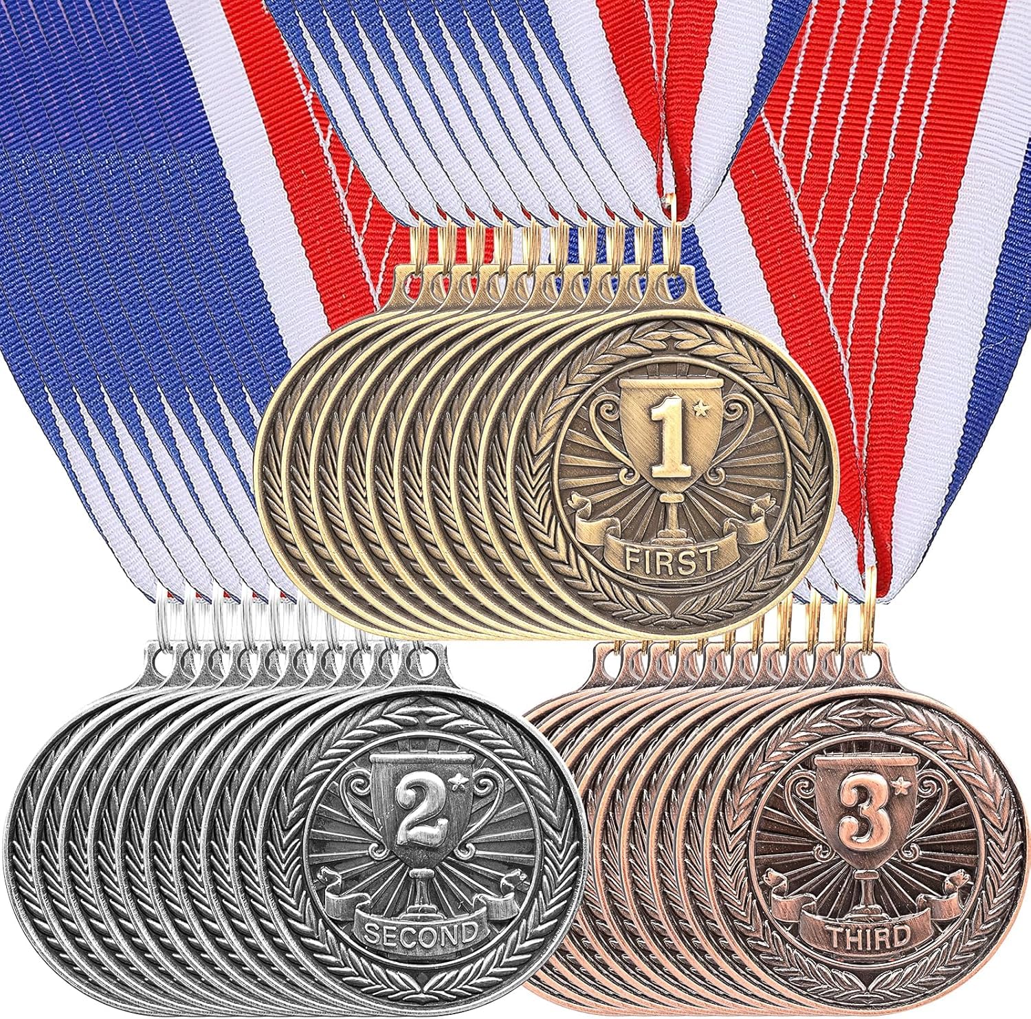 30 Pack Award Medals for Awards Metal Winner Trophy Awards Gold Silver Bronze Prizes for Sports Competitions Party 2 Inches - 1st 2nd 3rd Place Medals