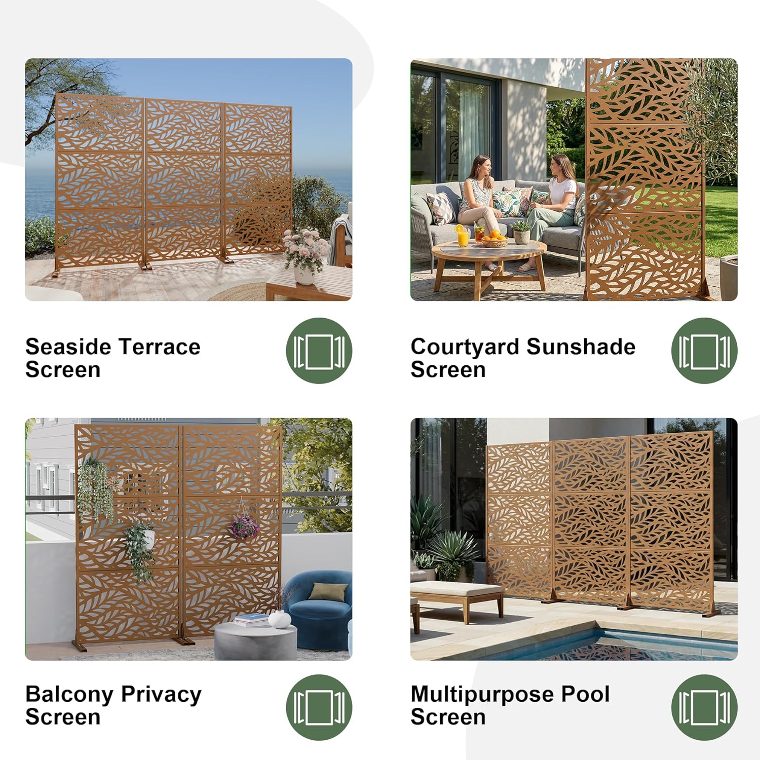 Casaphoria Metal Privacy Screen Outdoor, 72" H x 35" W Freestanding Decorative Privacy Screen for Patio Deck Balcony Garden with Stable Base, Brown-Spring