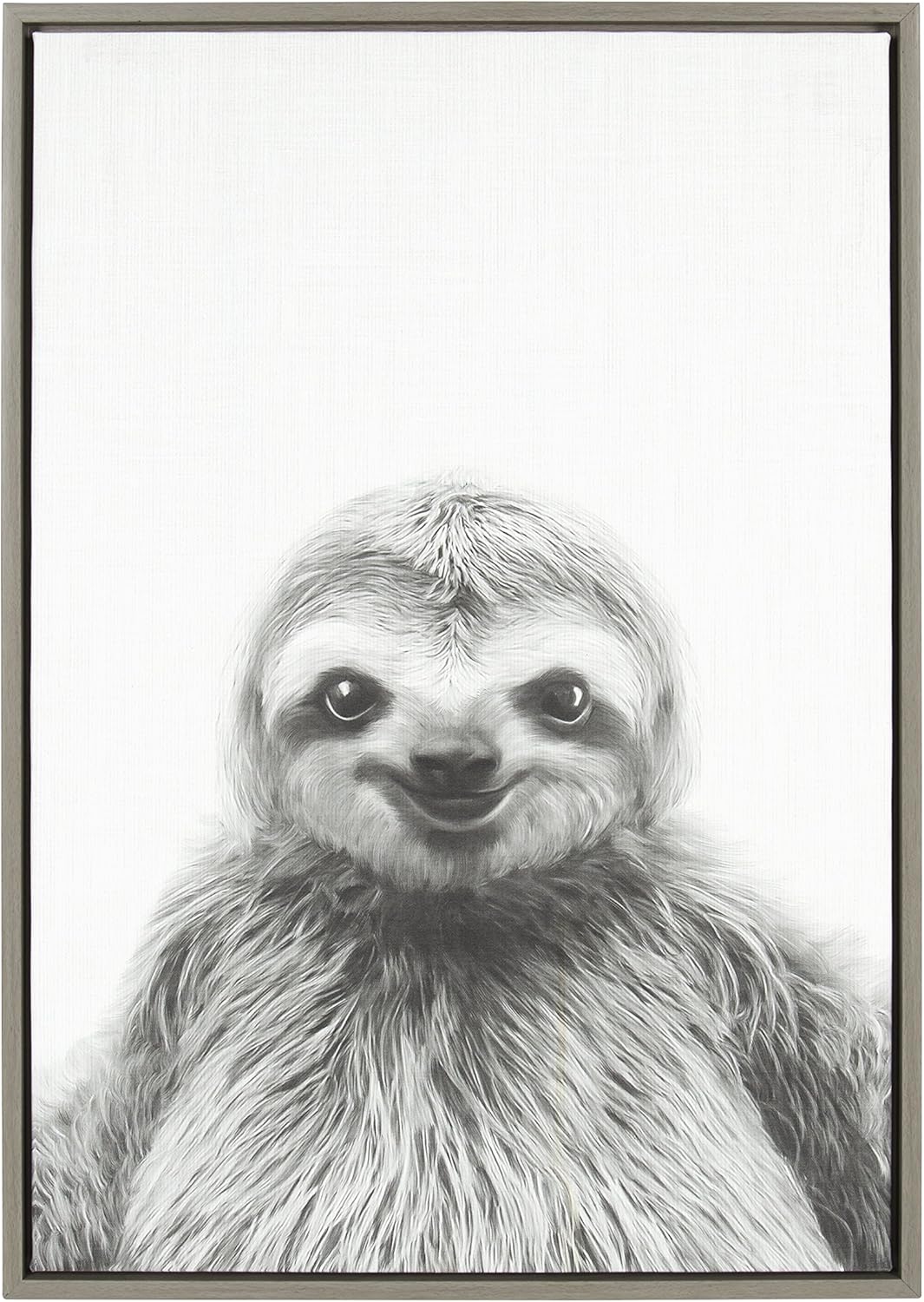 Kate and Laurel Sylvie Animal Print Sloth Black and White Portrait Framed Canvas Wall Art by Simon Te Tai, 23x33 Gray Gray 23x33