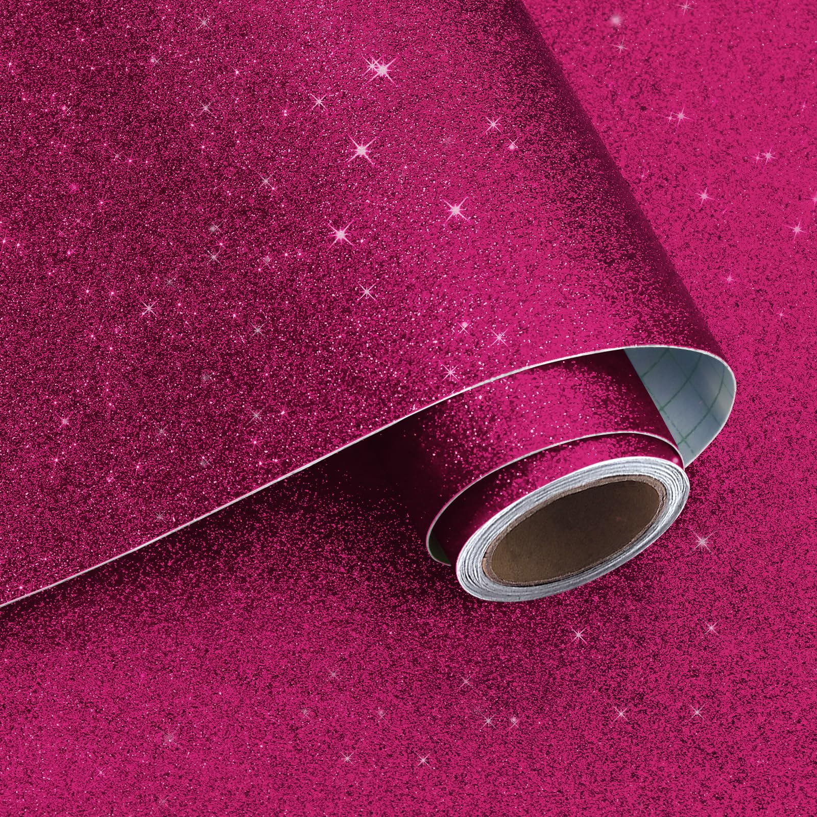 VaryPaper Rose Red Glitter Peel and Stick Wallpaper 40cmx200cm Glitter Sticky Back Plastic Hot Pink Sparkle Wallpaper for Girls Bedroom Cupboard Vinyl Wrap Gift Wrapping Drawers Thick Lining Paper — image 1