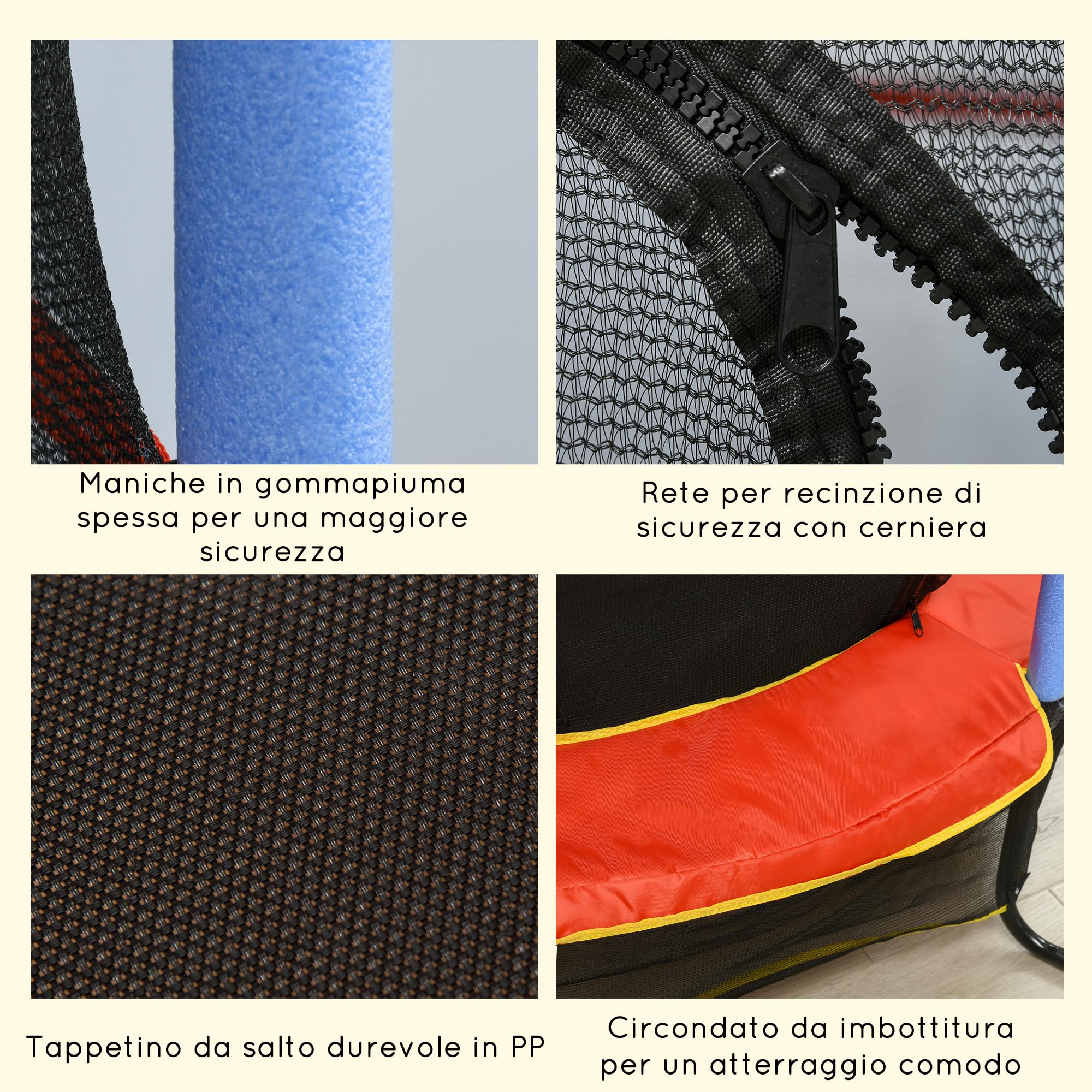 HOMCOM Trampolino Elastico per Bambini Età 3-10 Anni Ø175 x 190 cm Blu | Con Rete di Sicurezza, Tappeto Elastico, Pali Imbottiti, per Interno ed Esterno