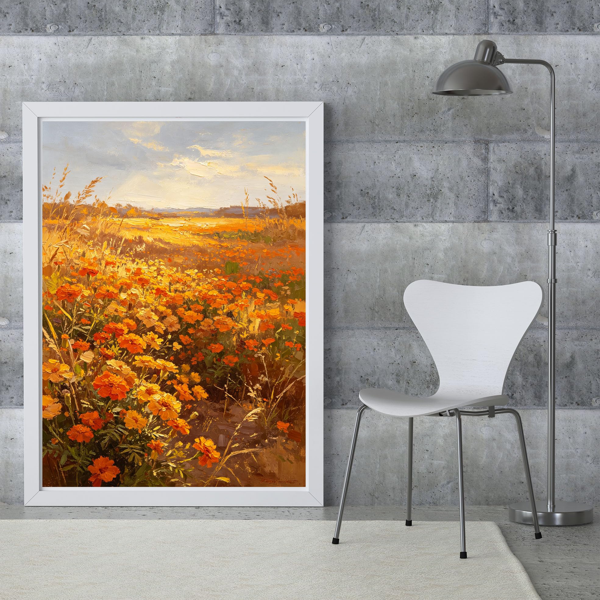 LCDIUDIU Dipinto Ad Olio Su Tela, Paesaggio Materico Dipinto A Mano, Senza Cornice, Autunnale, Fiori Selvatici, Prato Dorato, Tramonto, Opera D'Arte Rurale E Pastorale per La Decorazione Della Casa