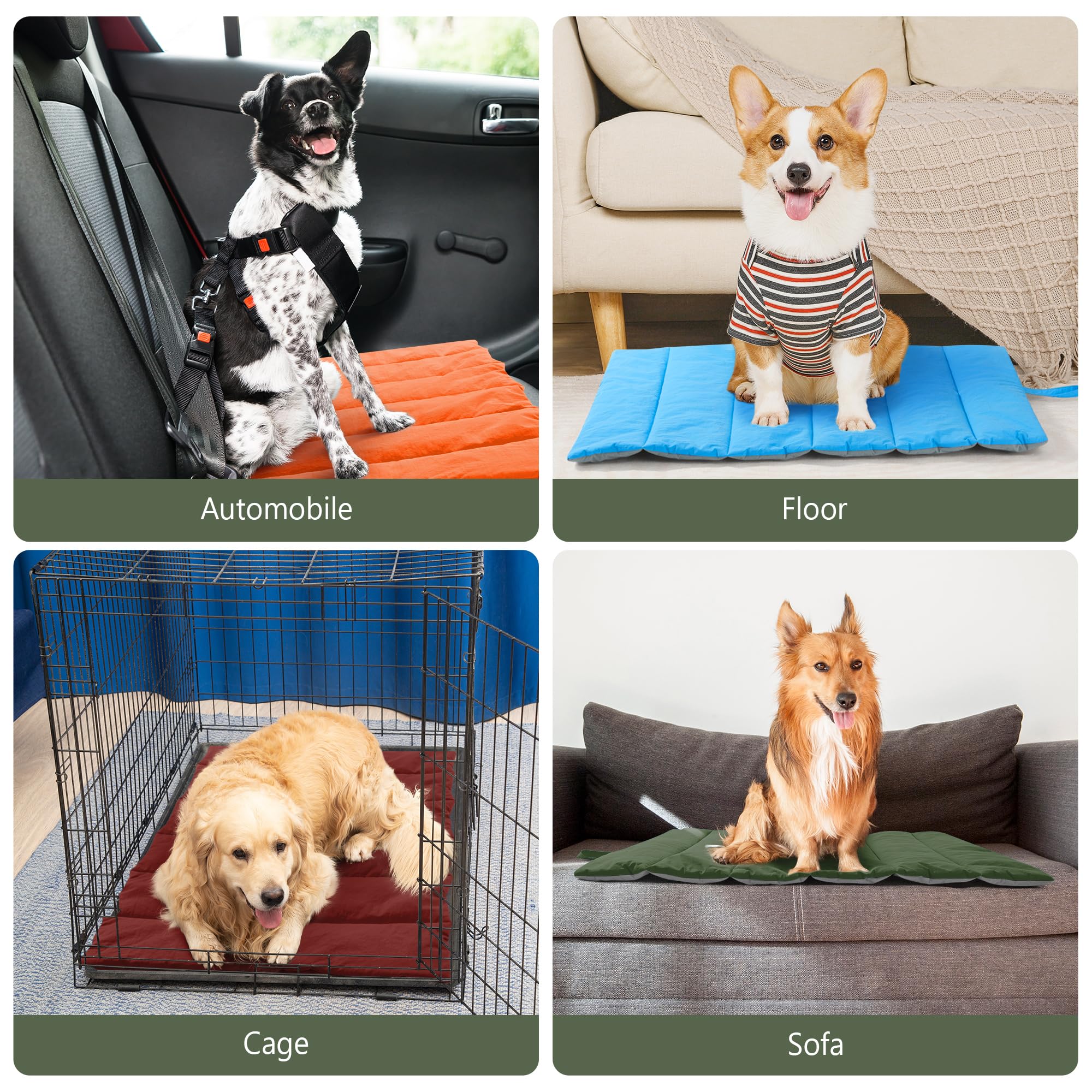 UNIKOME Cuccia Cane Grande per Interno e Esterno, Cuscino Cane Impermeabile, Facile da Lavare, Pieghevole, Resistente Materassino Cani/Gatto/Pet per Viaggi All'aperto (Verde+Grigio, 76x48cm)