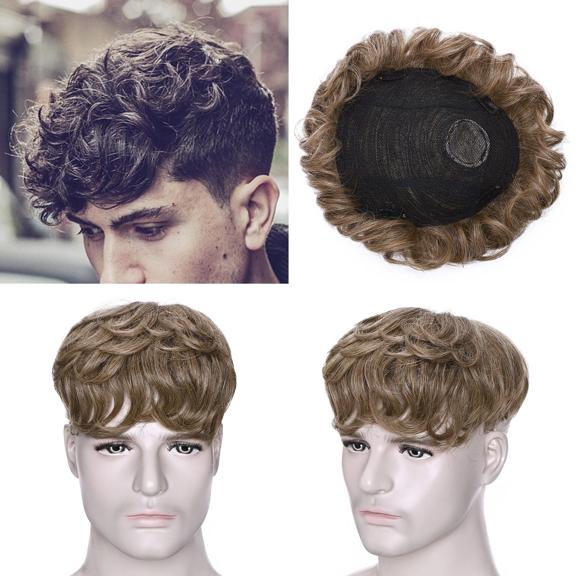 Human Hair Topper for Thinning Hair, 150% Density, 4 Inch Curly Wig European Virgin Hair Silk Base Clip-In Topper with main image 2