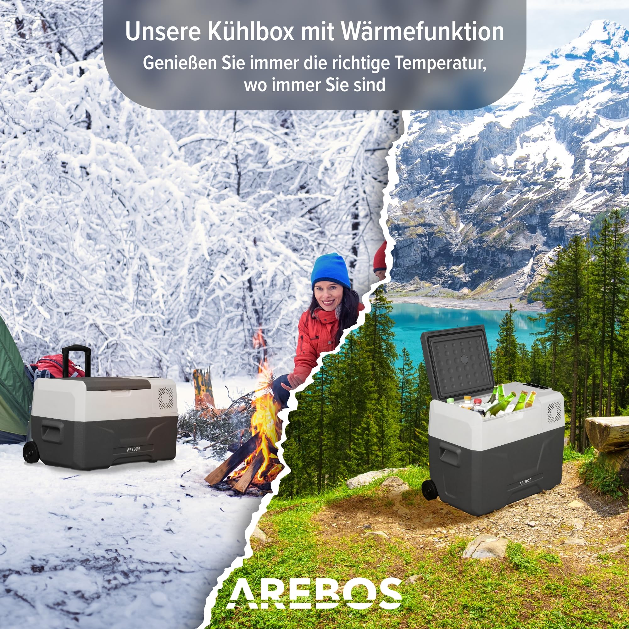 Arebos Kompressor Kühlbox 39 Liter 12/24V 230V bis -20°C mit APP Smart-Steuerung USB
