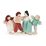 Picture of Mentari Toys - The Honeybunch Doll Family - 4pc Poseable Wooden Doll Set with Fabric Clothes - Perfect for Dollhouses and Small World Play - Encourages Imaginative Play and Social Skills - Age 3+