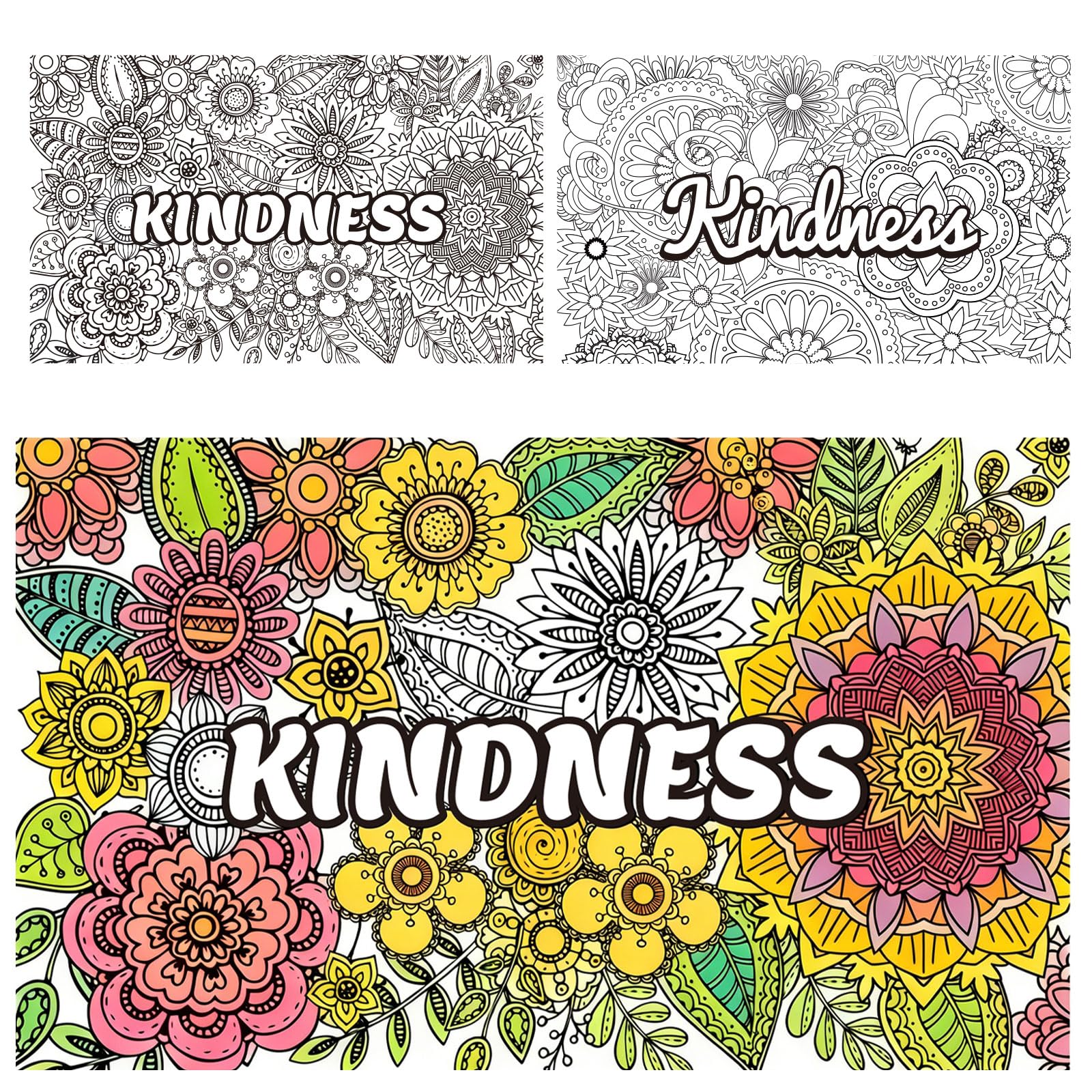 Penitue 2pcs Jumbo Mandala Coloring Posters, 100x60cm/39.37x23.62in Large Motivational Coloring Posters Giant Poster for Kids Adults Teens Art Craft Wall Party Supplies (Style 3) - 1
