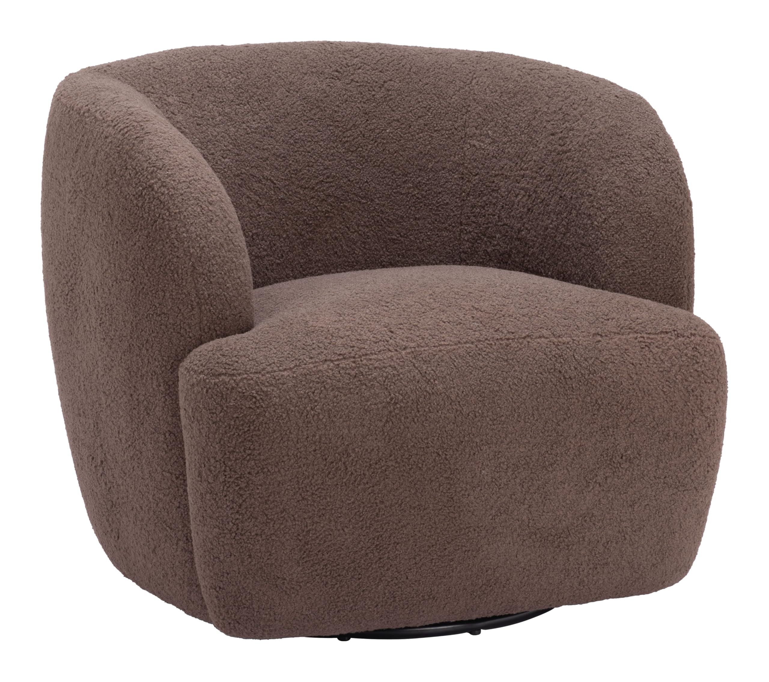 Zuo Govan Swivel Chair Brown, Brown Accent Chair, Modern Style, Shearling Style Fabric, Shearling Style Fabric, Plywood, Indoor Living, 29.9" W x 30.3
