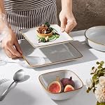 E-far Ensembles de assiettes et bols carrés, 12-Piece Ensembles de vaisselle en grès pour 4, Ensemble de lave-glaces réactifs, anti-dérapant et anti-rayure, lave-vaisselle et micro-ondes sans danger, blanc coquillage