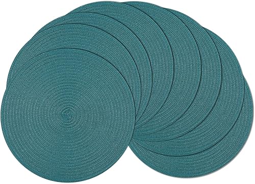 Miniatura 121 de SHACOS Juego de 6 manteles individuales redondos trenzados de 15 pulgadas antideslizantes resistentes al calor de algodón y poliéster, alfombrillas