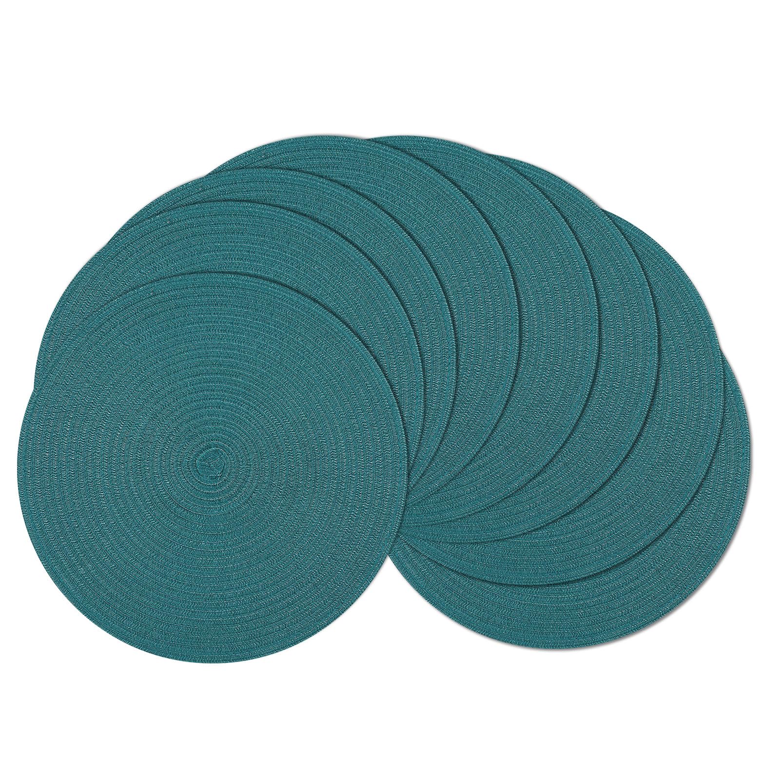 SHACOS Round Placemats Set of 8 Woven Braided Table Placemats 15 inch Circle Place Mats Washable Non Slip Table Mats for Home Wedding Party, Teal Green