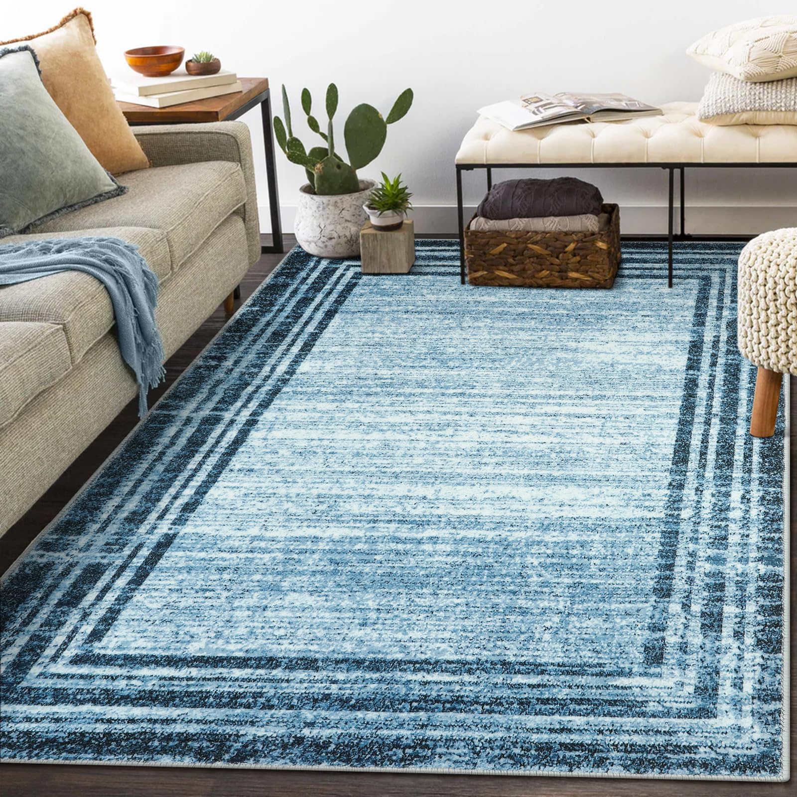 Lahome Abstract Area Rugs 5x7,Washable Modern Rugs for Living Room Non-Slip,Low-Pile Soft Rug Minimalist Bordered Floor Carpet for Bedroom Dining Room