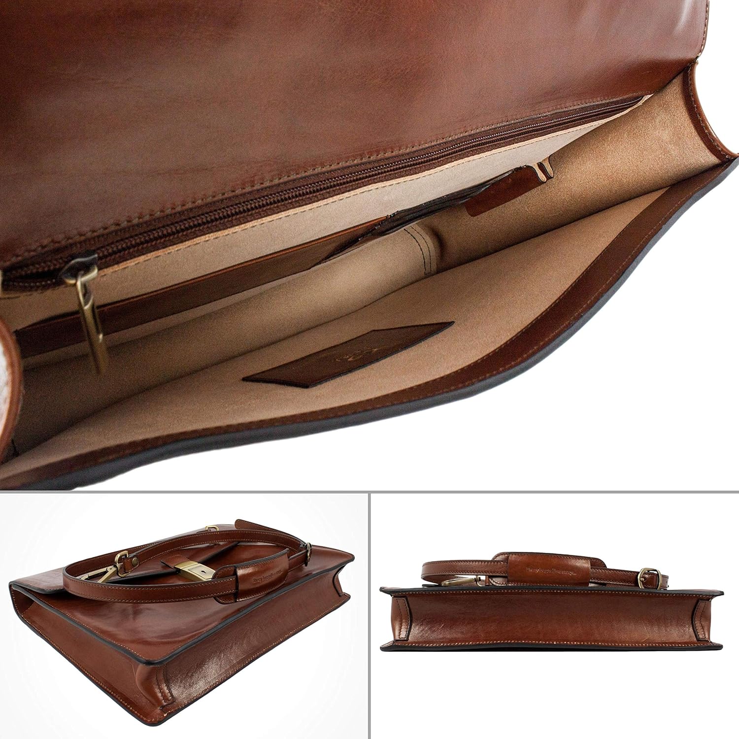 One-Day Sale: Up to 70% Off Leather Briefcase Elegant Business Style Up to 15'' Laptop Size Bag Brown - Time Resistance