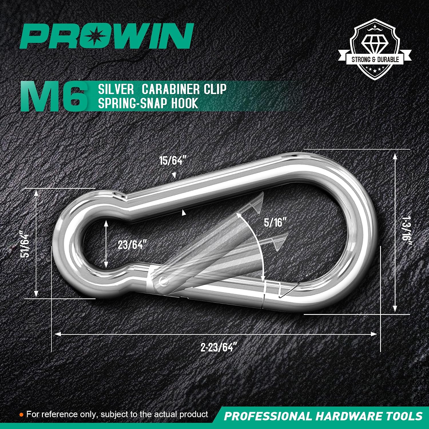 Prowin 30PCS M6 Heavy Duty Spring Snap Hook Carabiners, 2.36" Galvanized Steel Clips, 530LBS Capacity, Quick Link for Backpack, Hammocks, Camping, Hiking, Swing, Keychain, Outdoor Activities