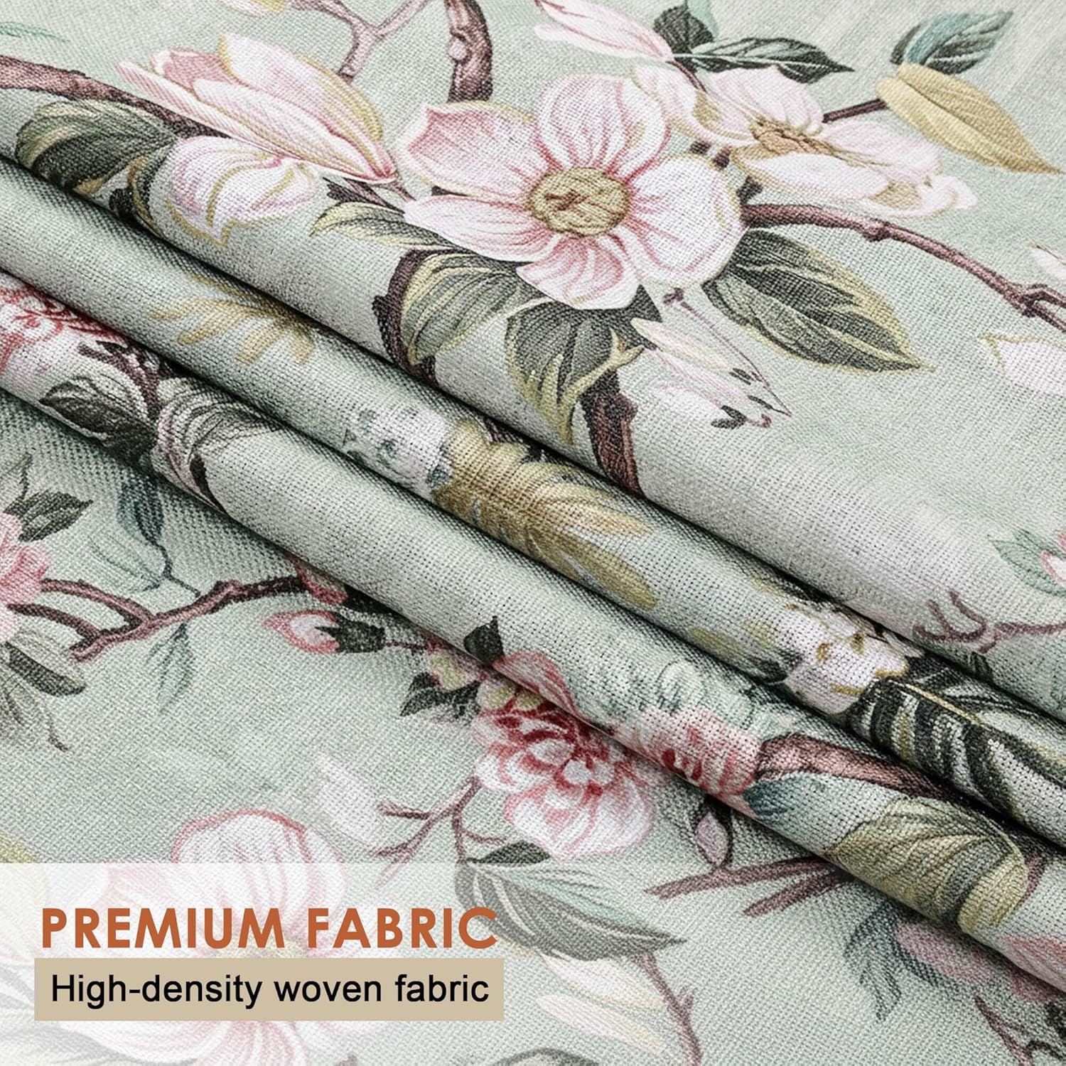 Aiyufeng Light Green Floral Curtains for Living Room Bedroom 63 Inches Long, Elegant Flower Print Patterned Light Filtering Textured Rod Pocket Window Treatments Drapes Farmhouse, W40 X L63 Inch