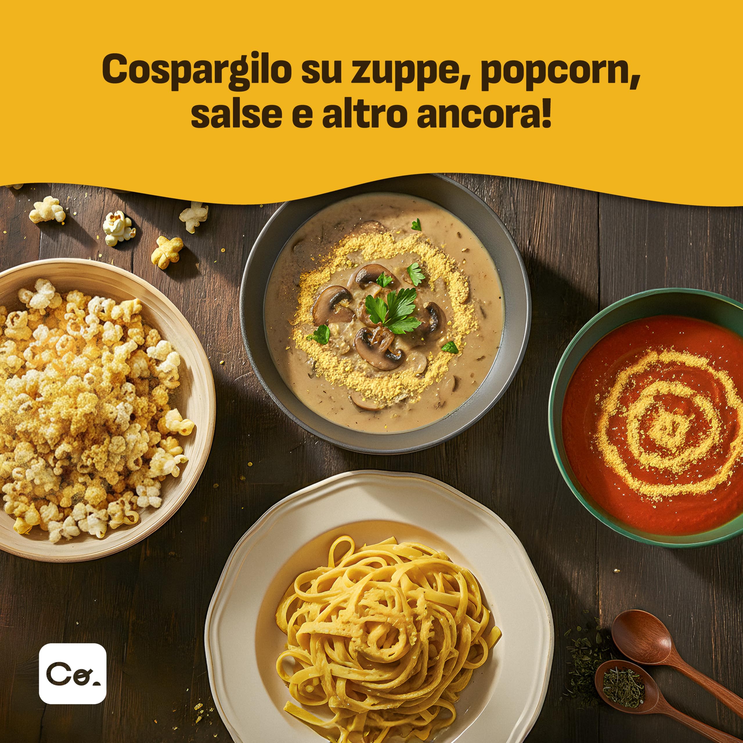 Coolinario Lievito Alimentare Fortificato (56 g) | Condimento Vegano Ricco di Vitamine B, B12 e Zinco | Sapore Umami per Pasta, Popcorn e Salse | Senza Glutine e 100% Vegetale