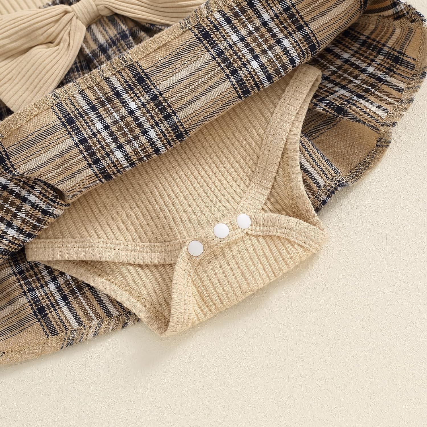 ZAXARRA Newborn Toddler Baby Girl Outfits Ruffle One Piece Romper Holiday Plaid Dress Fall Winter Headband Clothing Sets - Image 9