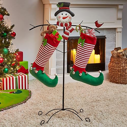 Miniatura 3 de The Lakeside Collection Soporte de calcetín de Navidad independiente con muñeco de nieve y ganchos de aspecto de ramita