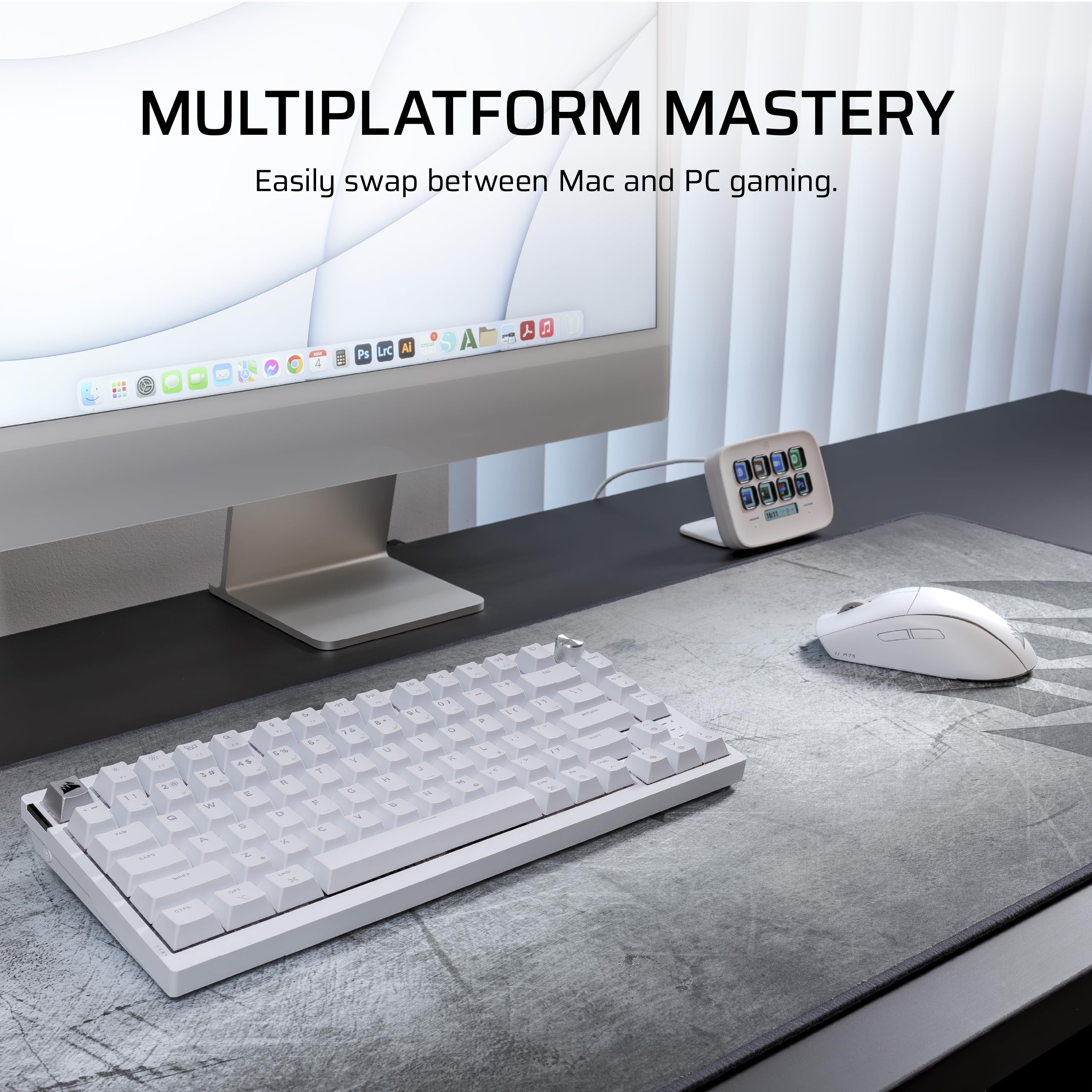 Corsair M75 Mouse da gioco wireless RGB leggero per Mac - 26.000 DPI, pulsanti laterali intercambiabili, interruttori ottici, compatibile con iCUE - Blu glaciale