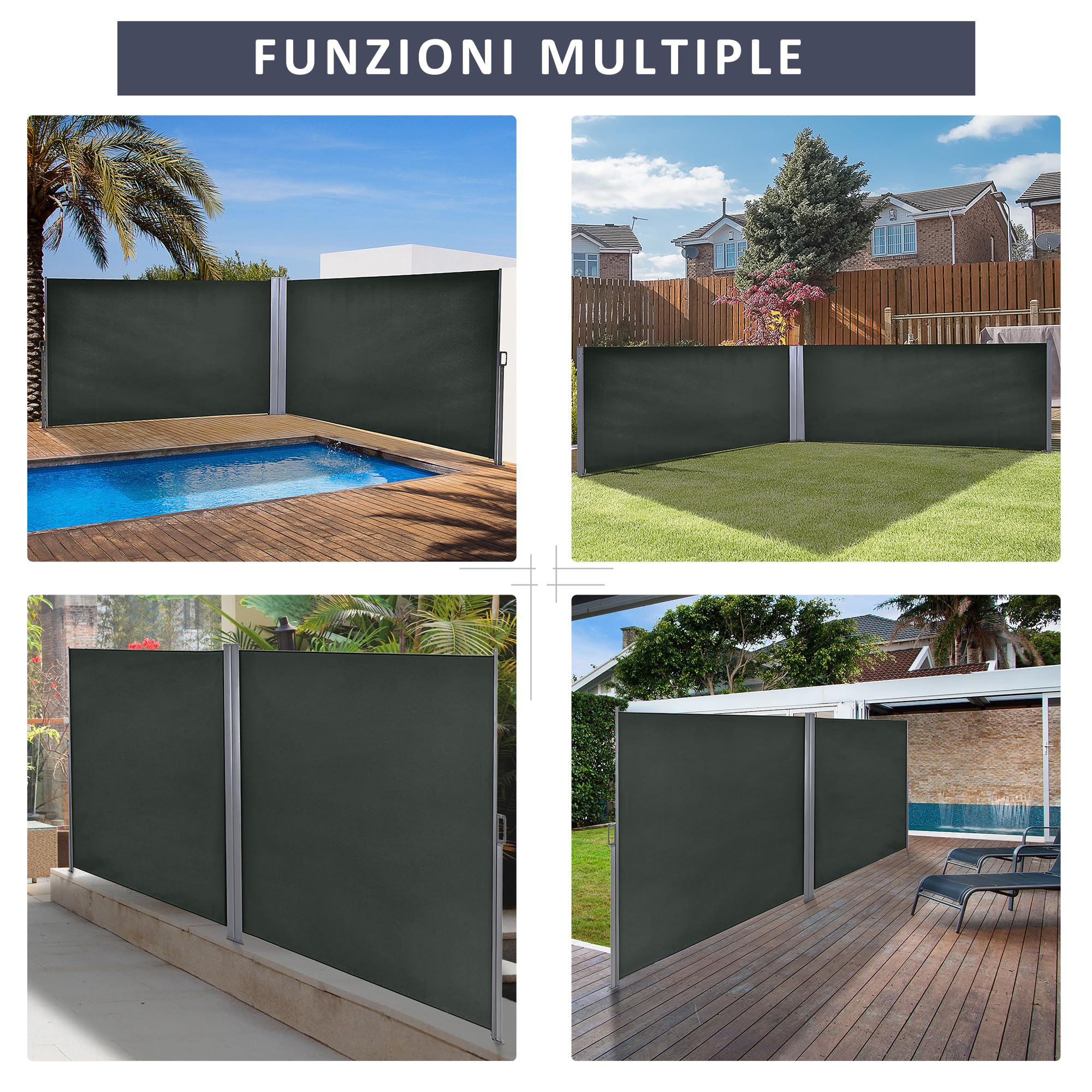 Outsunny Tenda Laterale Retrattile con Maniglia, Frangivista Balcone in Metallo e Poliestere 180 g/m², Anti UV, per Privacy da Esterno, per Balcone Giardino, 600x180 cm, Grigio