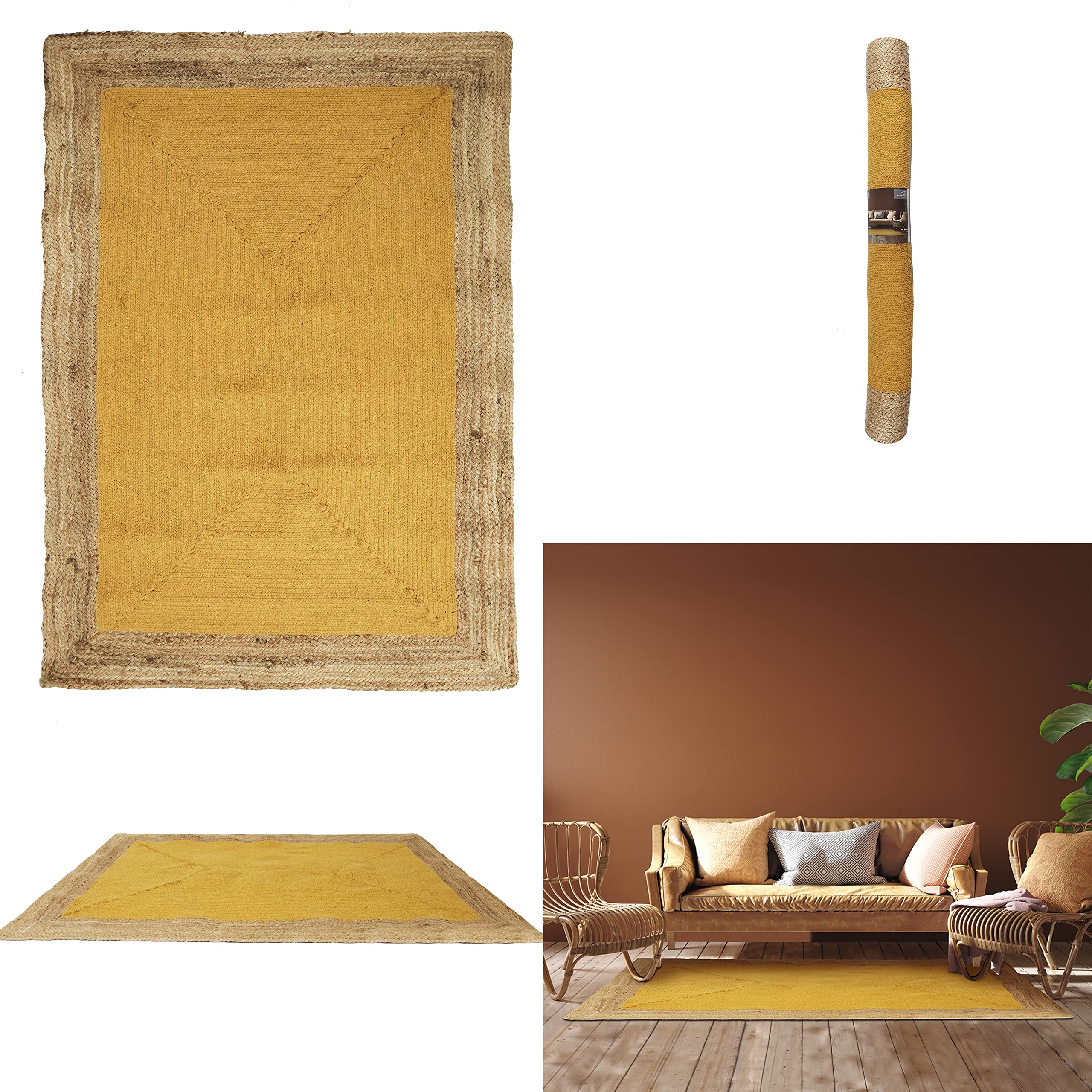 HOME DECO FACTORY - Tapis Jute Coton Moutarde 120 x 170 cm TXO0049