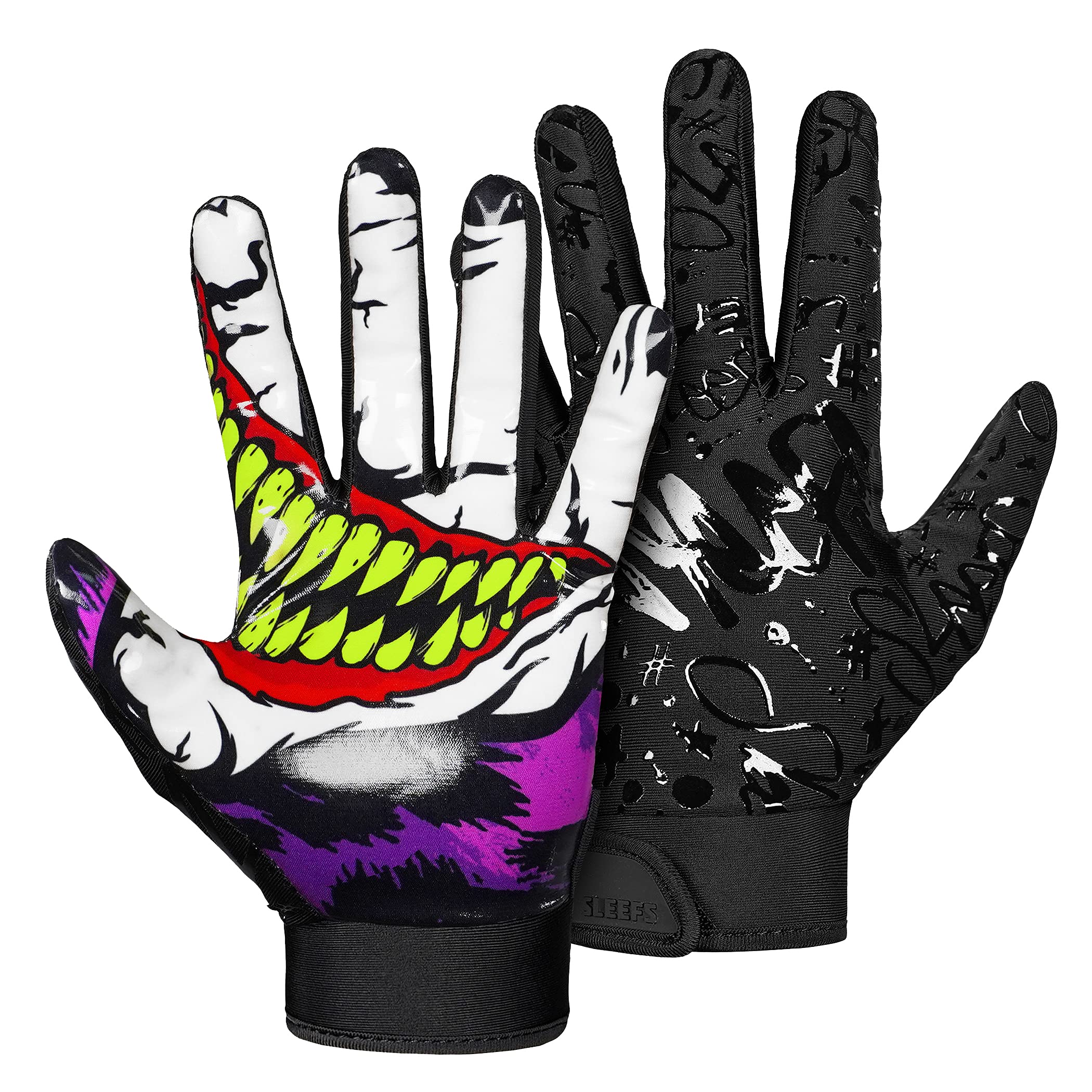 SLEEFS Football Receiver Gloves [1 Pair] - No Slip, Crazy Sticky Silicone Grip - Youth and Adult Sizes