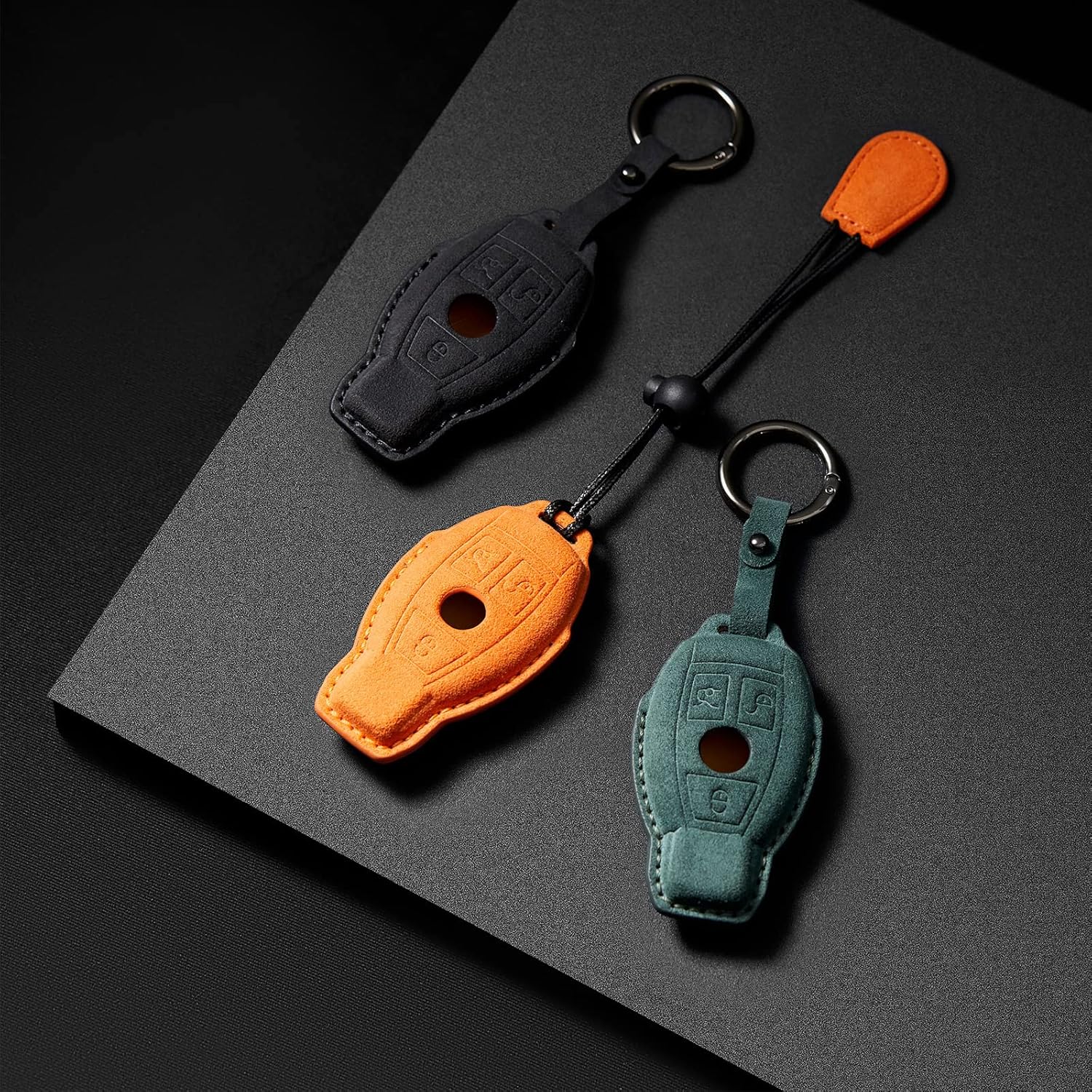 Suede Genuine Leather Smart Key Fob Case Cover Compatible with Mercedes Benz C E S M CLS CLK G GL Class Smart Key Protector Accessories