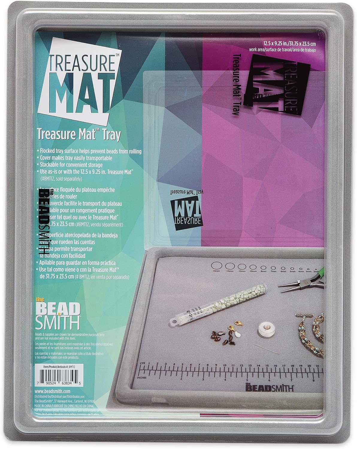 The Beadsmith Treasure Mat Tray, 12.5 x 9.25 inches, Bead Board, Grey Flocked, with Cover, Design Boards for Jewelry Making